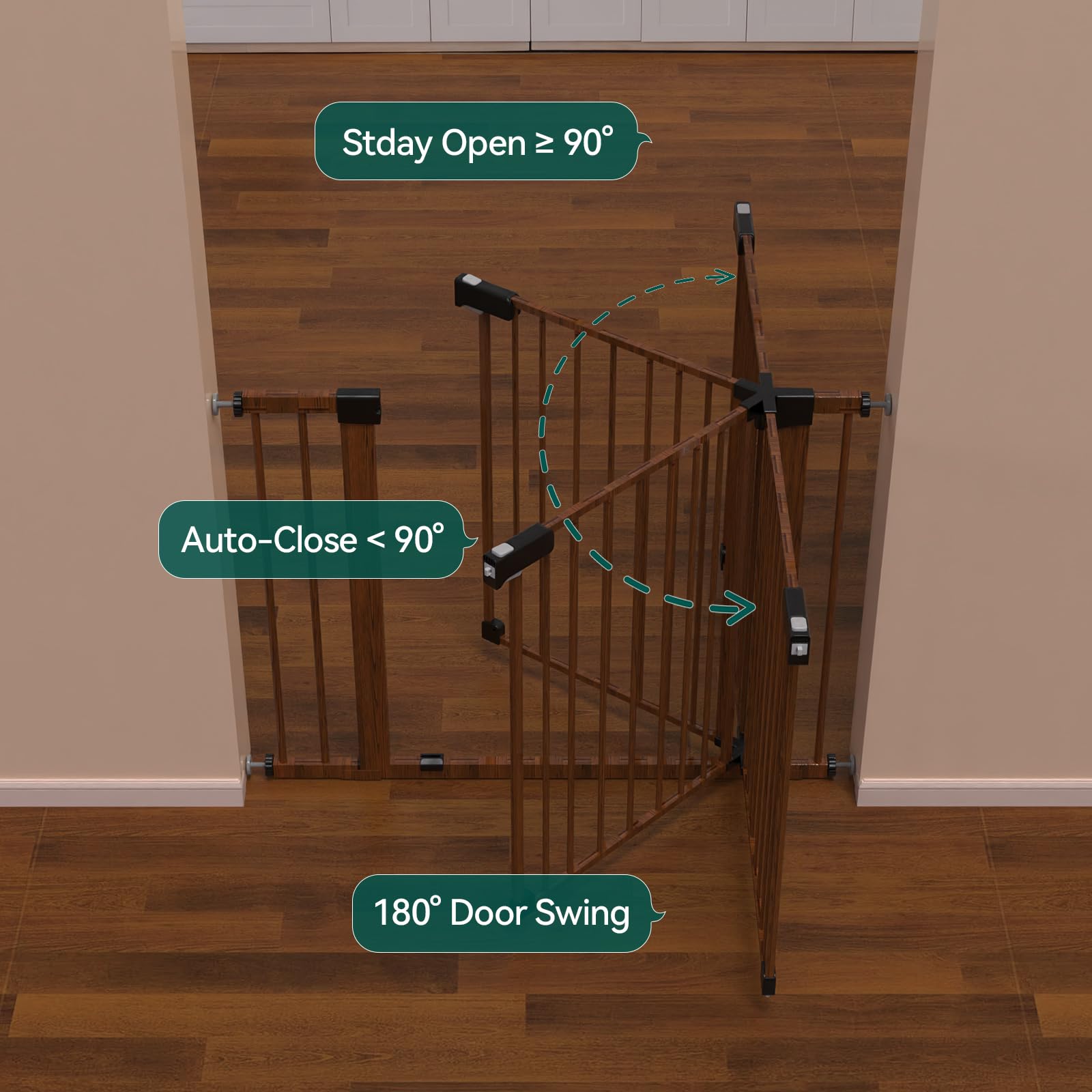 BABELIO 29-40'' Metal Baby Gate with Black Wood Pattern, Auto Close Dog Door for The House?Stairs and Doorways, Pressure Mounted