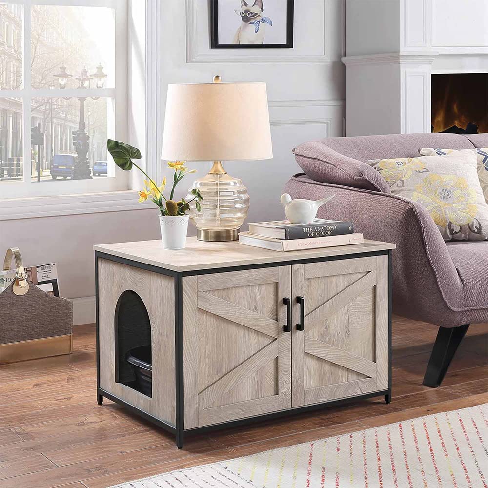 Unipaws Cat Litter Box Enclosure With Top Opening, Suitable For Large Cat, High Jumbo Litter Box, Automatic Litter Box Hidden, Cat House, Privacy Cat Washroom Bench (Weathered Grey)