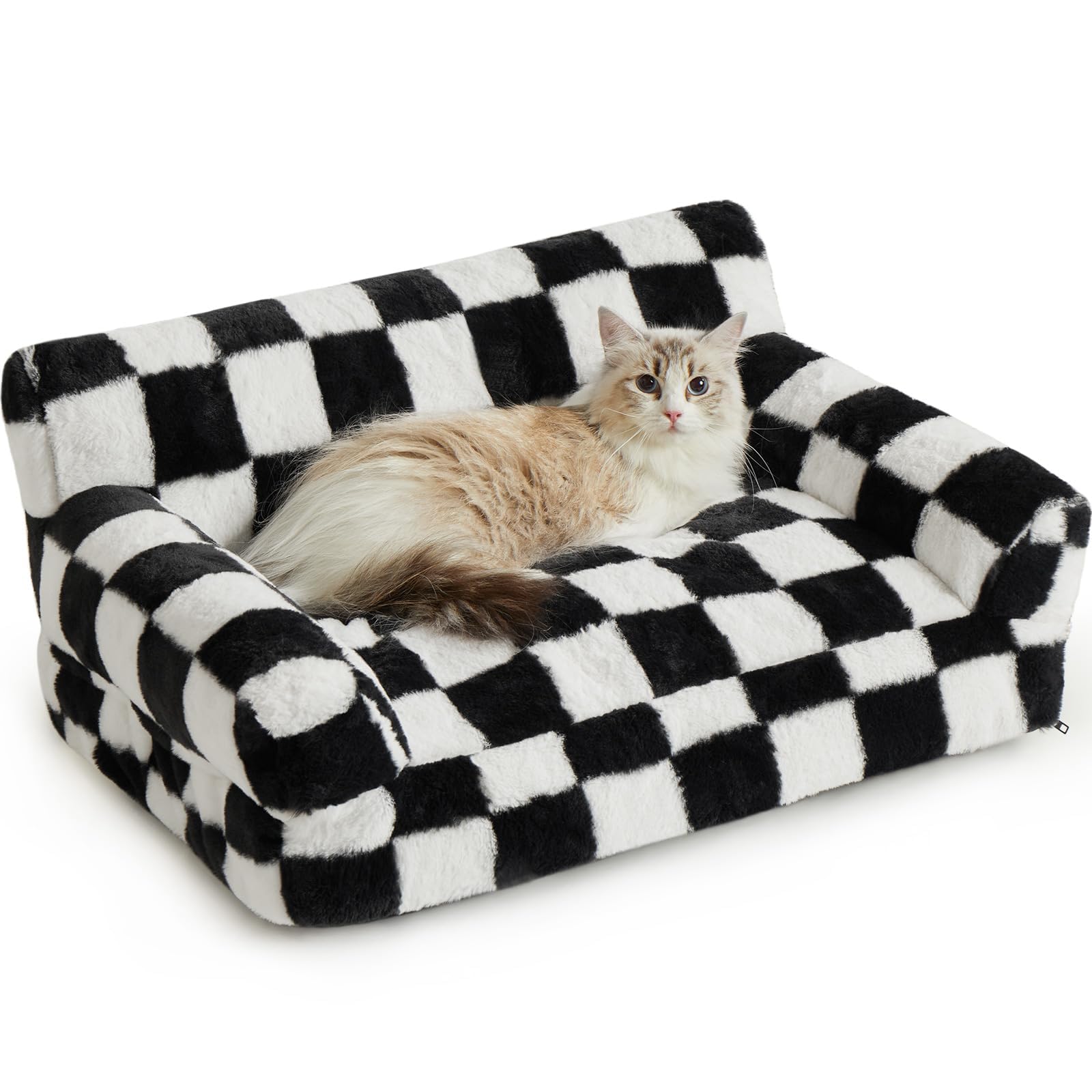 Bfpethome Large Dog Couch Bed, Pet Sofa, Checkered Dog Bed With Washable Cover (Black&White)