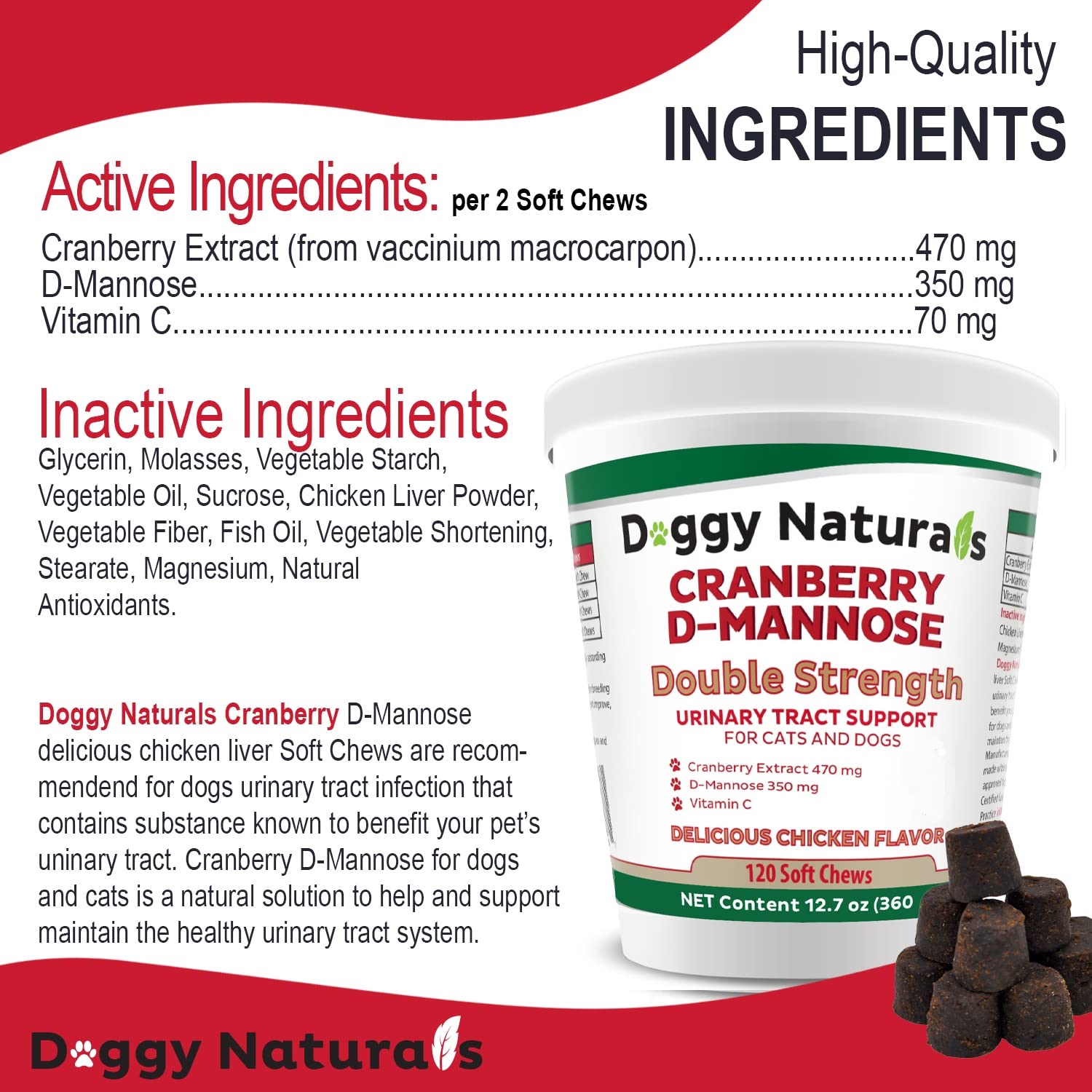 Pet Health Pharma Cranberry D-Mannose for Dogs and Cats Urinary Tract Infection Support Prevents and Eliminates UTI, Bladder Inf