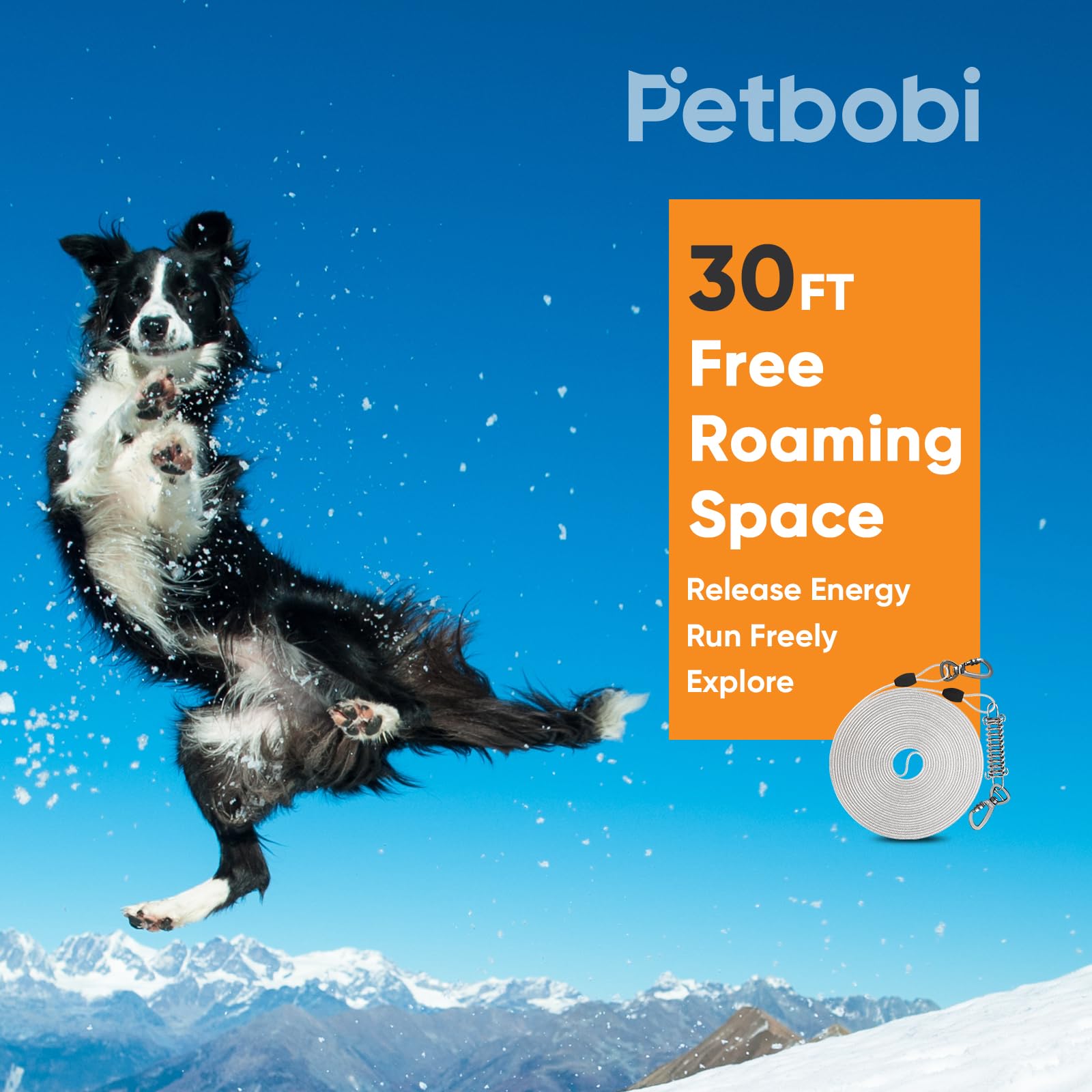 Petbobi Dog Tie-Out Cable up to 250lbs - 30ft Heavy Duty Pet Tether for Yard Camping, 5mm Steel Wire Cables for Outdoor, Chain L