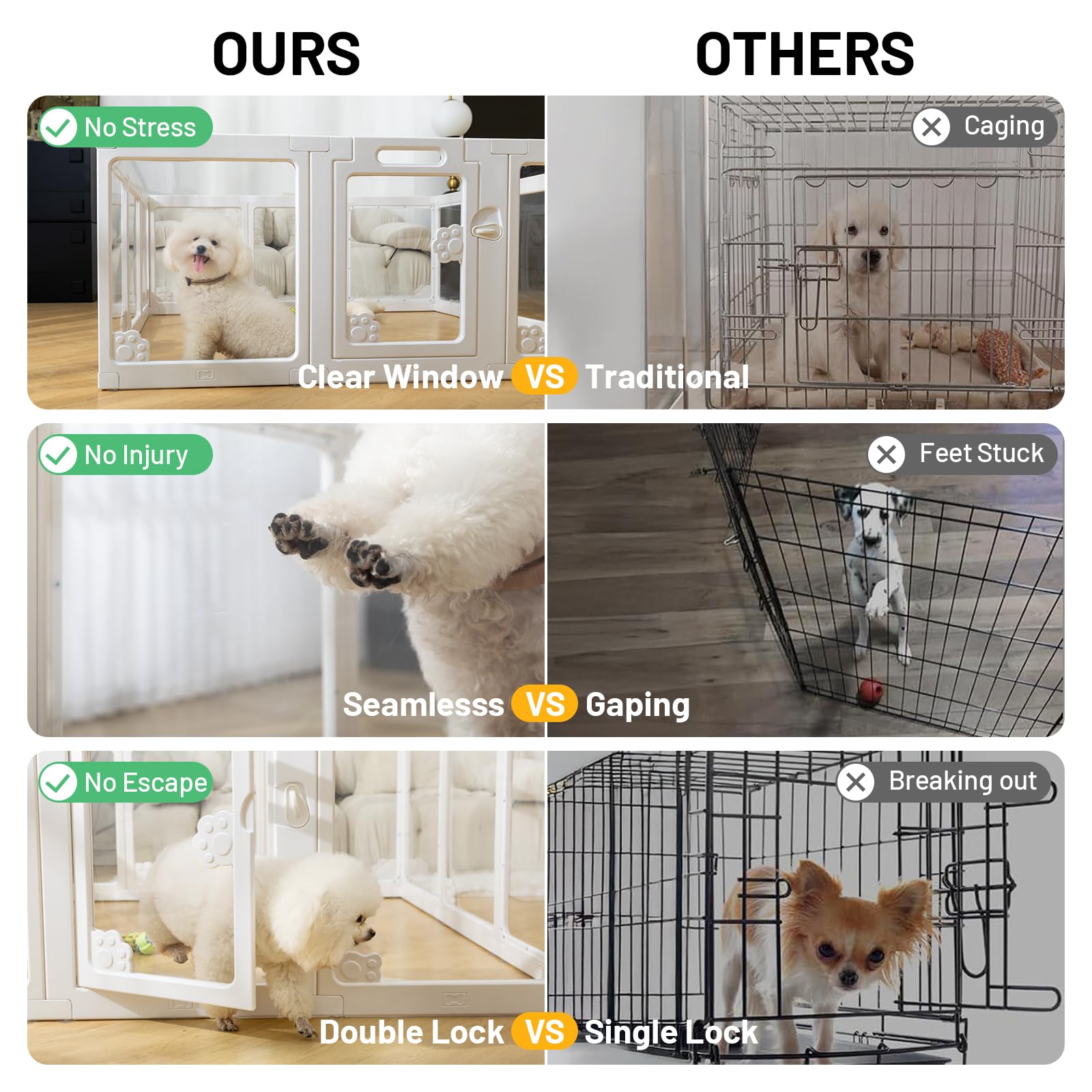 Bumubi Dog Playpen Clear Acrylic Plastic For Puppy Cat Rabbit Transparent Pet Pen Puppy Playpen Indoor Easy Assemble Foldable Wh