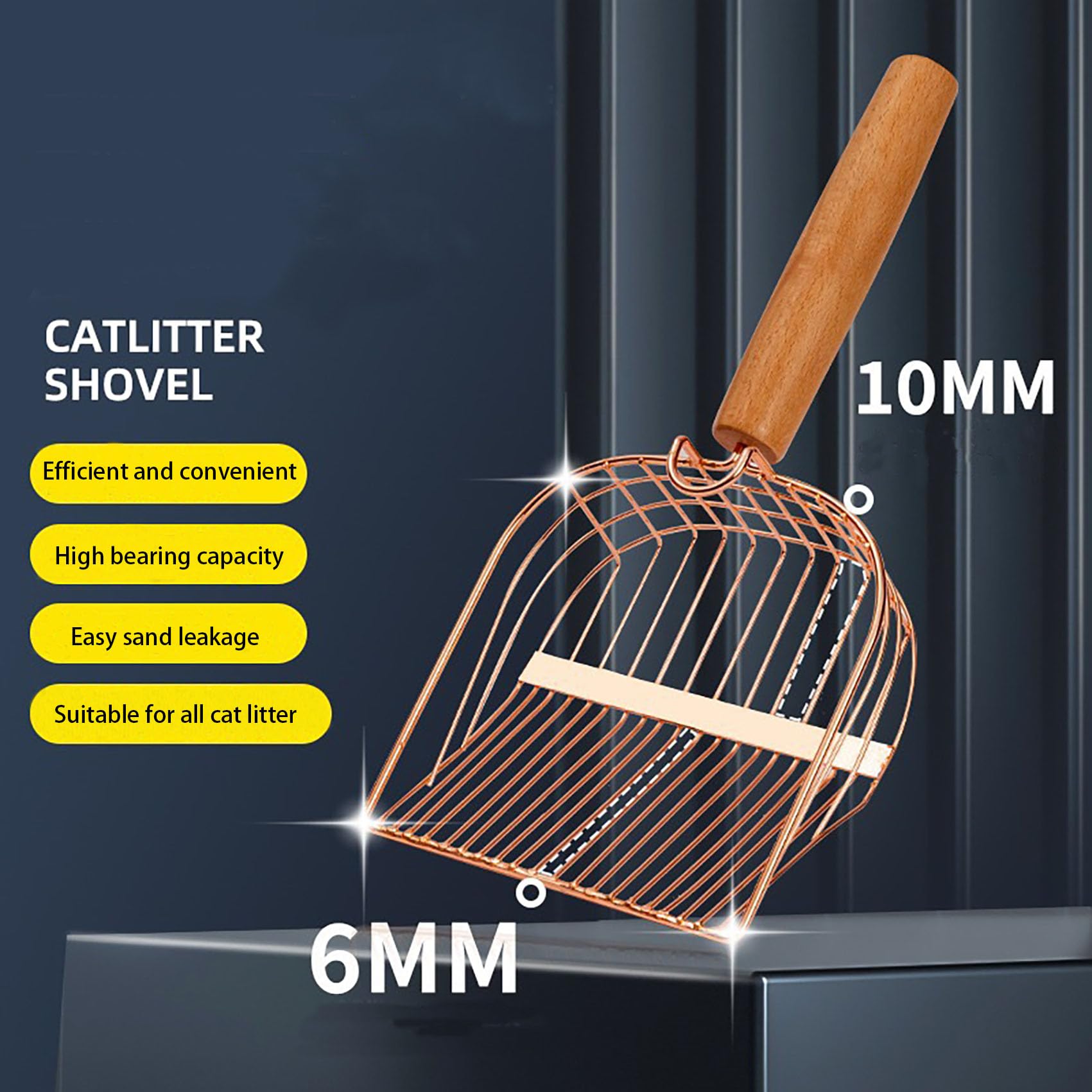 Cat Litter Scoop, Large Stainless Steel Sifter With Wooden Long Handle,Kitty Deep Shovel Pooper Scooper,Poop Sifting, Kitten Poo