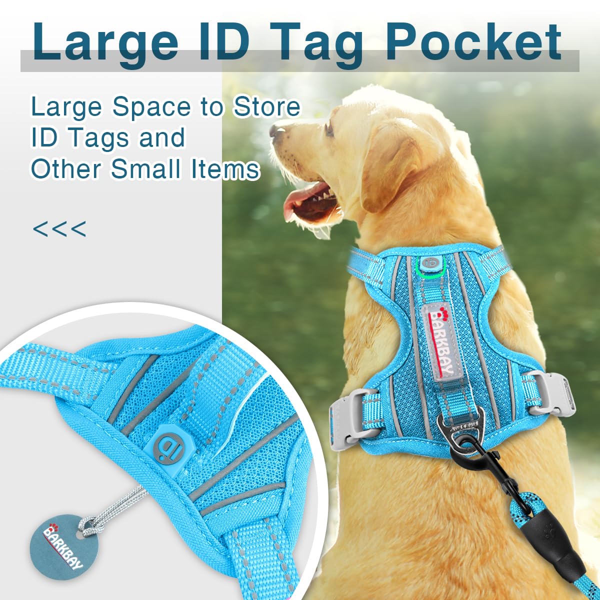 Barkbay Dog Harness No Pull With Id Tag Pocket - Heavy Duty, Reflective, Easy Control For Large Dogs (Blue,L)