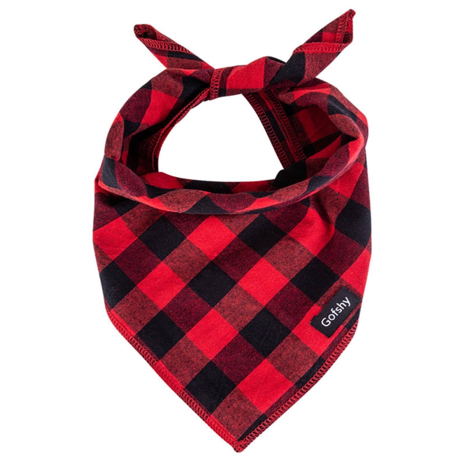 Gofshy Christmas Dog Bandana Xlarge-Red Black Dog Scarf Buffalo Plaid Printing Adjustable Bib Handkerchief Accessories For Large Dogs (Xl)