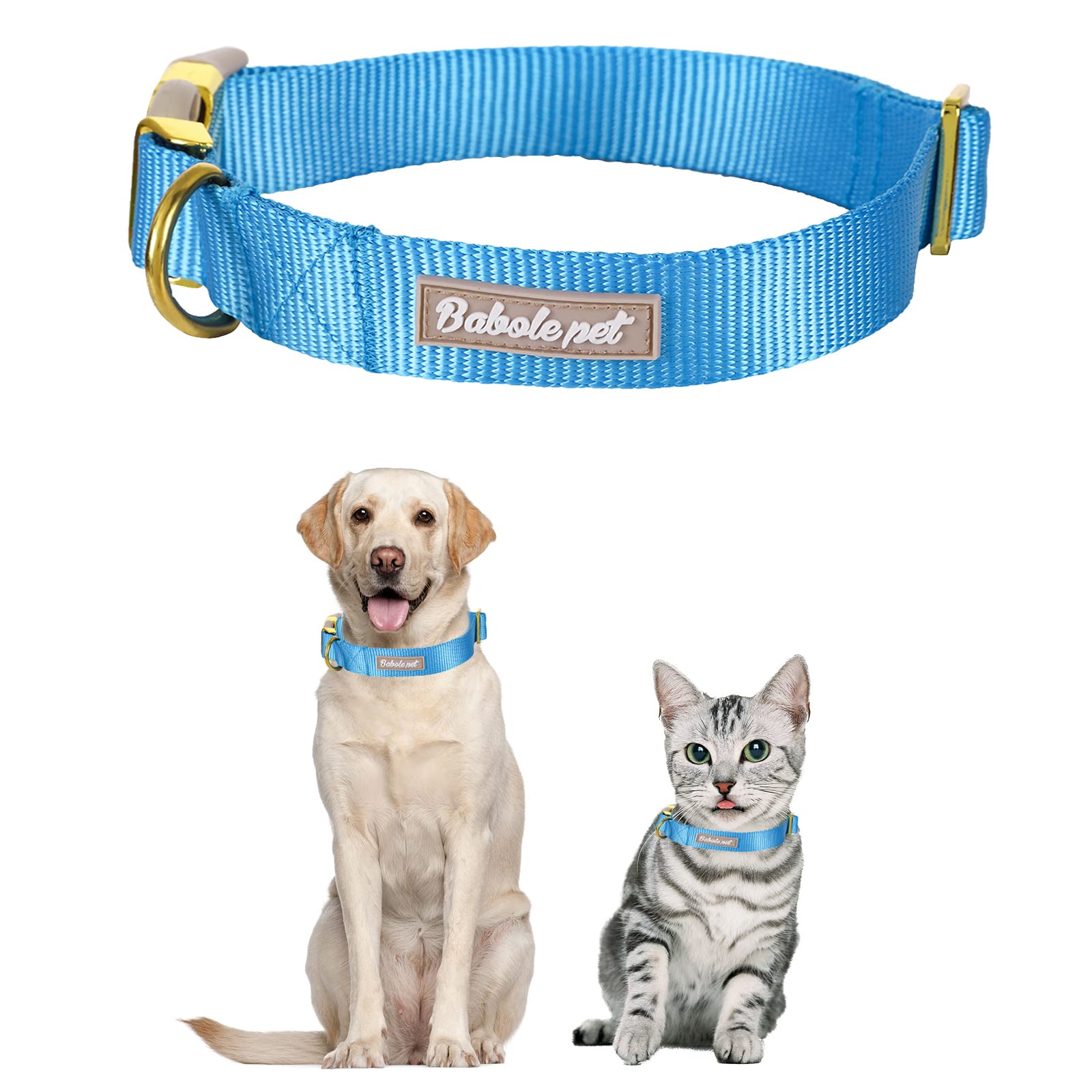 Babole Pet Nylon Dog Collar - Adjustable Blue Soft Webbing Dog Collars For Small Medium Large Dogs Boy Girl Puppy Collar With Sa