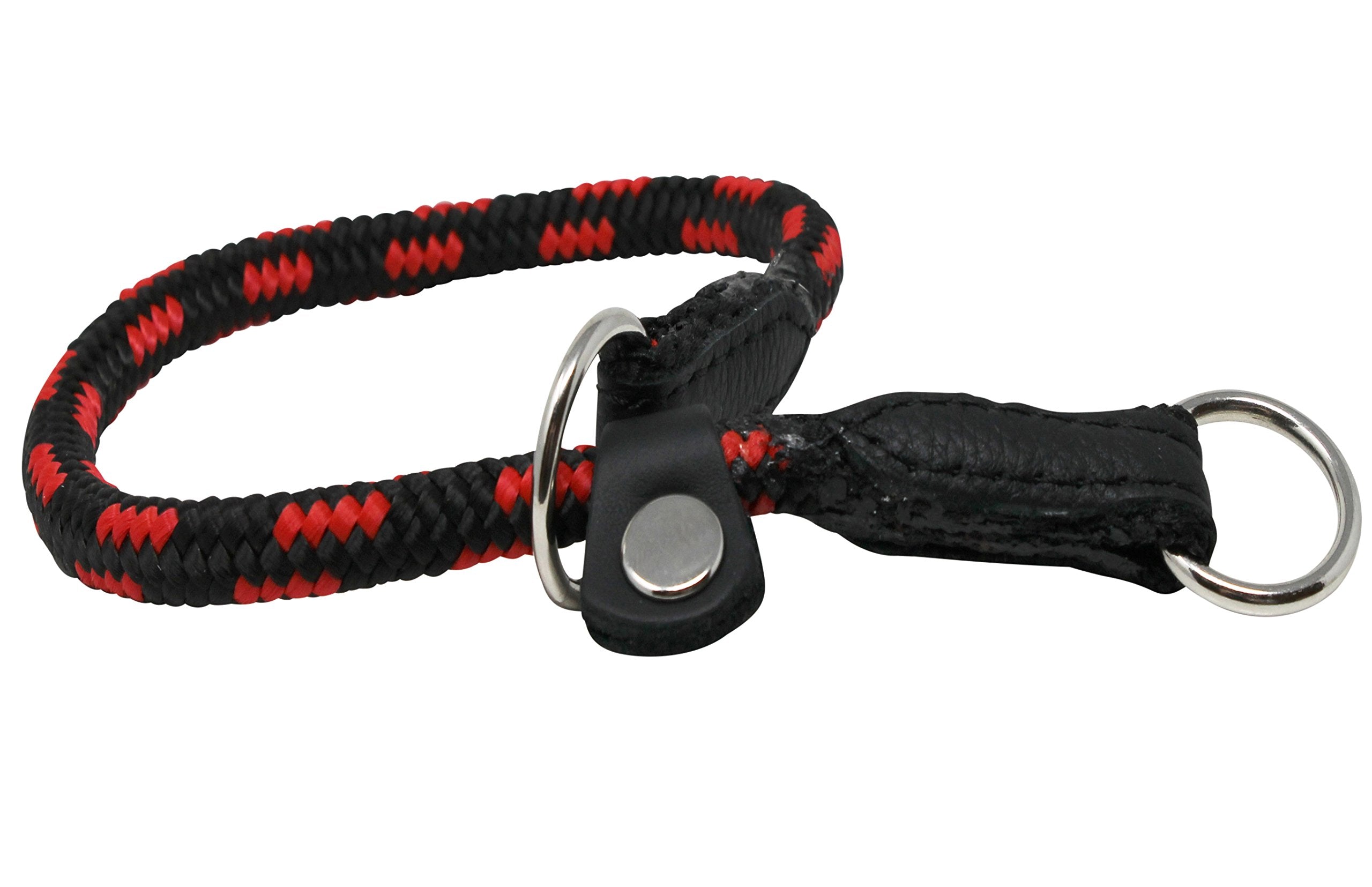 Dogs My Love Round Braided Rope Nylon Choke Dog Collar With Sliding Stopper (20' Long; 0.3' Diam (8Mm), Red/Black)