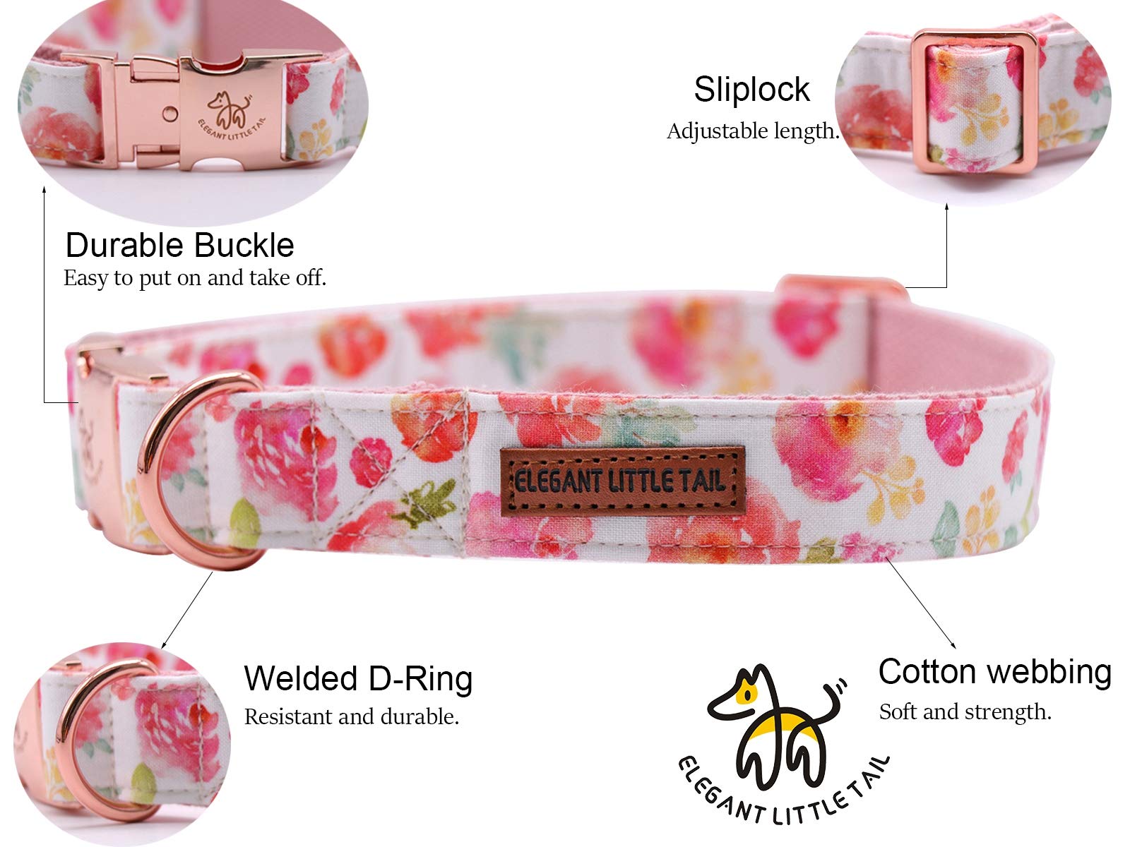 Elegant Pink Floral Print Summer Dog Collar - Cotton, Durable, Metal Buckle For Small Dogs
