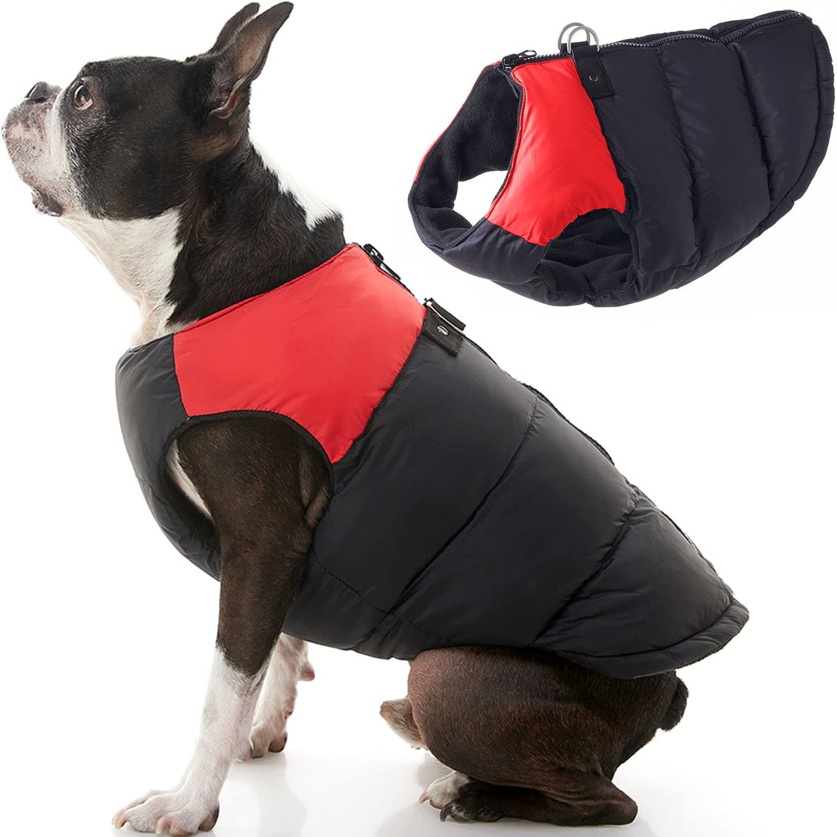 Gooby Padded Vest Dog Jacket - Red, X-Large - Warm Zip Up Dog Vest Fleece Jacket With Dual D Ring Leash - Winter Water Resistant Small Dog Sweater - Dog Clothes For Small Dogs Boy And Medium Dogs