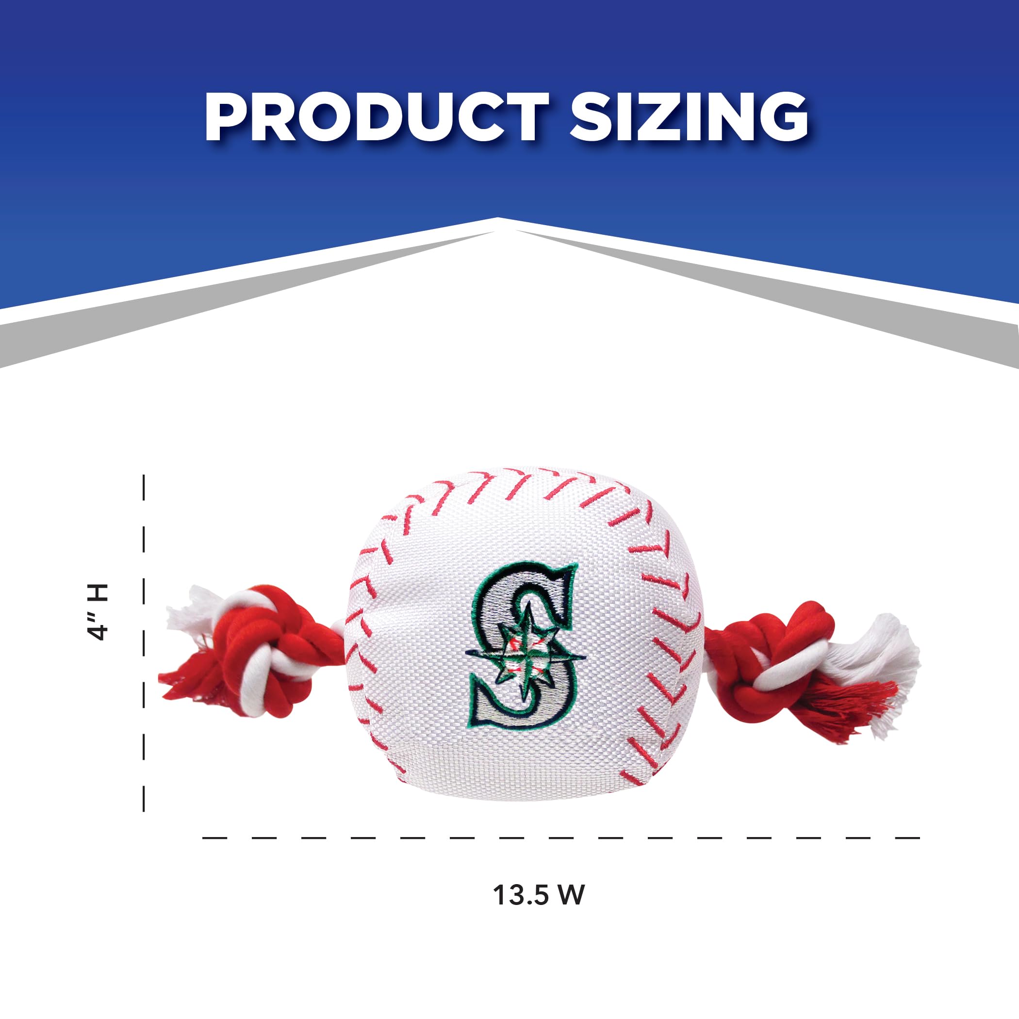 Mlb Seattle Mariners Baseball Rope Toy For Dogs & Cats. Tough Nylon, Sporty Baseball Design, Heavy-Duty Ropes With Inner Squeake