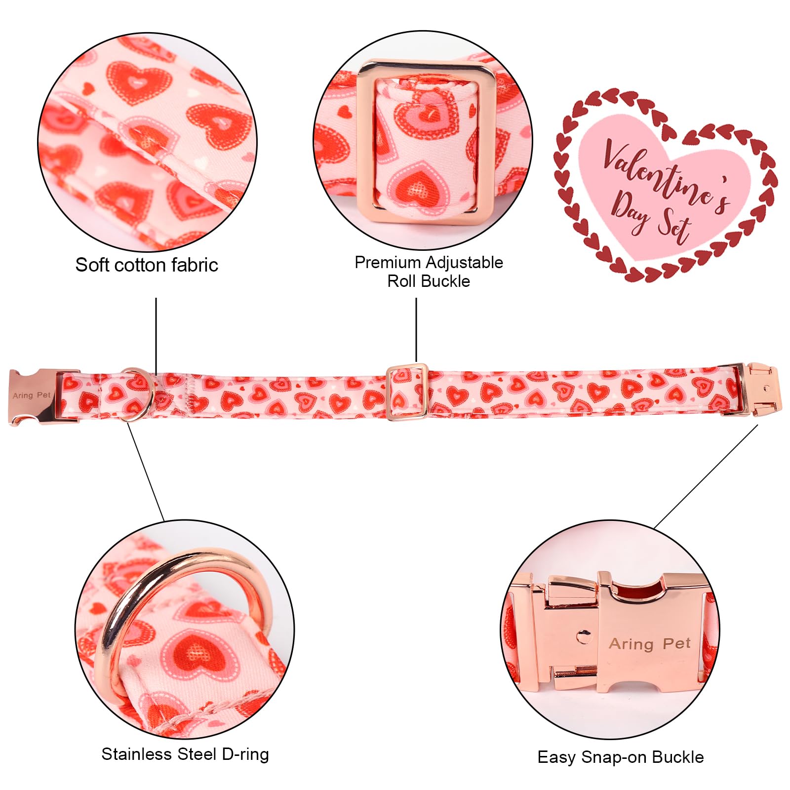 Aring Pet Valentine'S Dog Collar-Cute Pink Heart Dog Collars With Bow, Adjustable Wedding Heart Bowtie Dogs Collars Pet Necklace