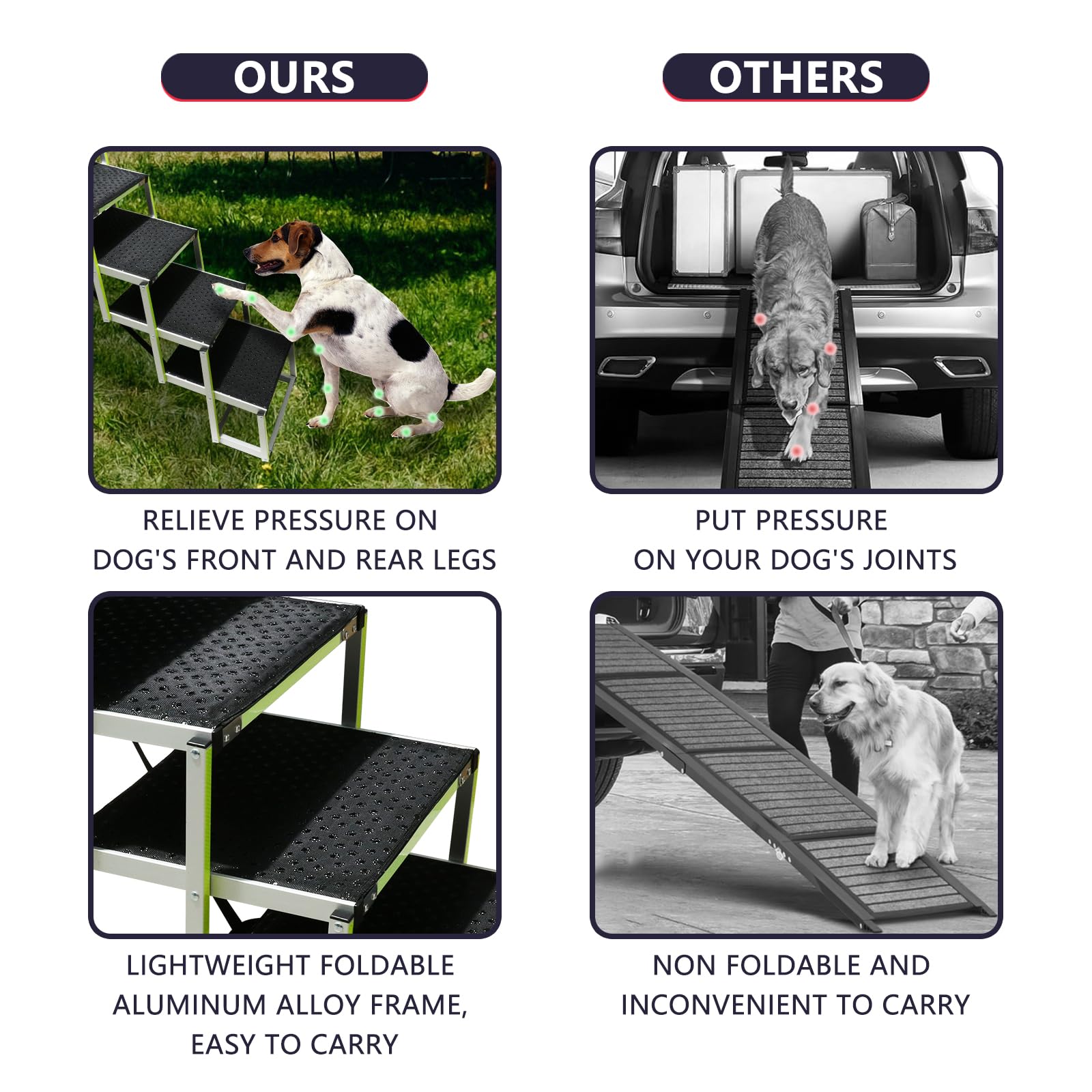 Pensun Dog Ramps For Small & Big Dogs Portable Folding Pet Stairs With Nonslip Surface Foldable Truck Ramp Stairs For Car, Suv A