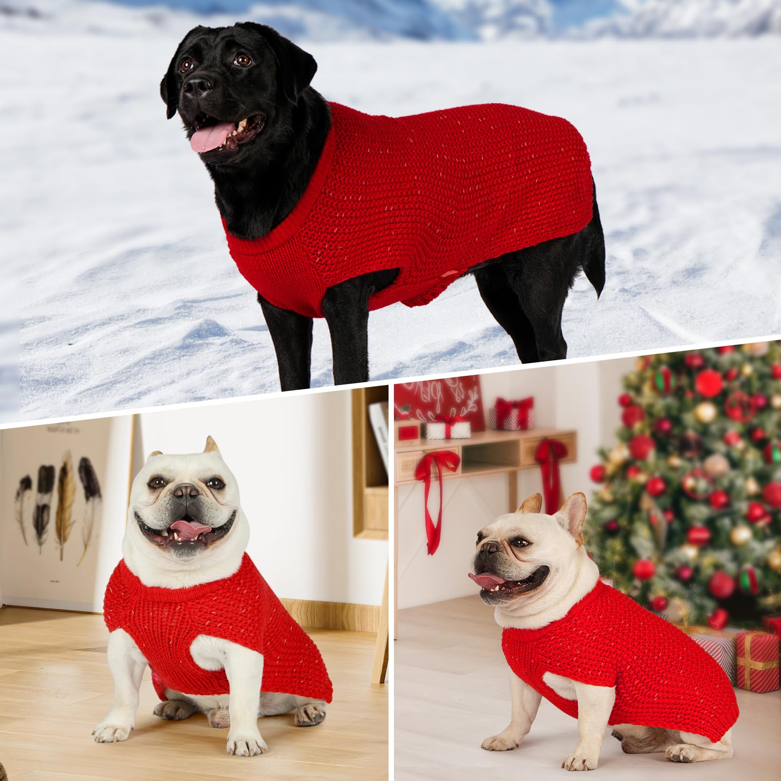 Kyeese Christmas Dog Sweaters With Reflective Yarn For Large Dogs Warm Pullover Dog Knitwear With Leash Hole For Fall Winter, Re