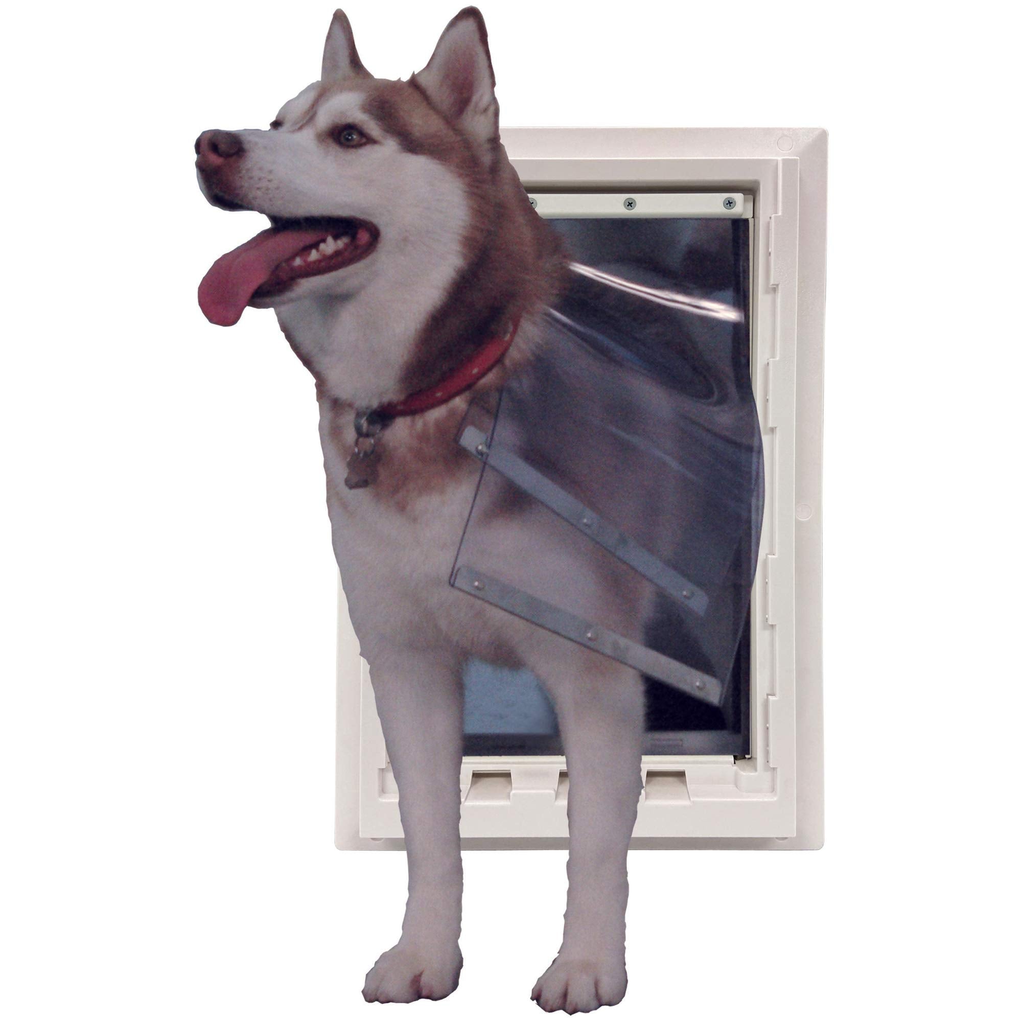 Ideal Pet Products Wall Entry Pet Door Double Flap For Walls With Built-In Telescoping Tunnel And Lock-Out Slide, Extra Large, White