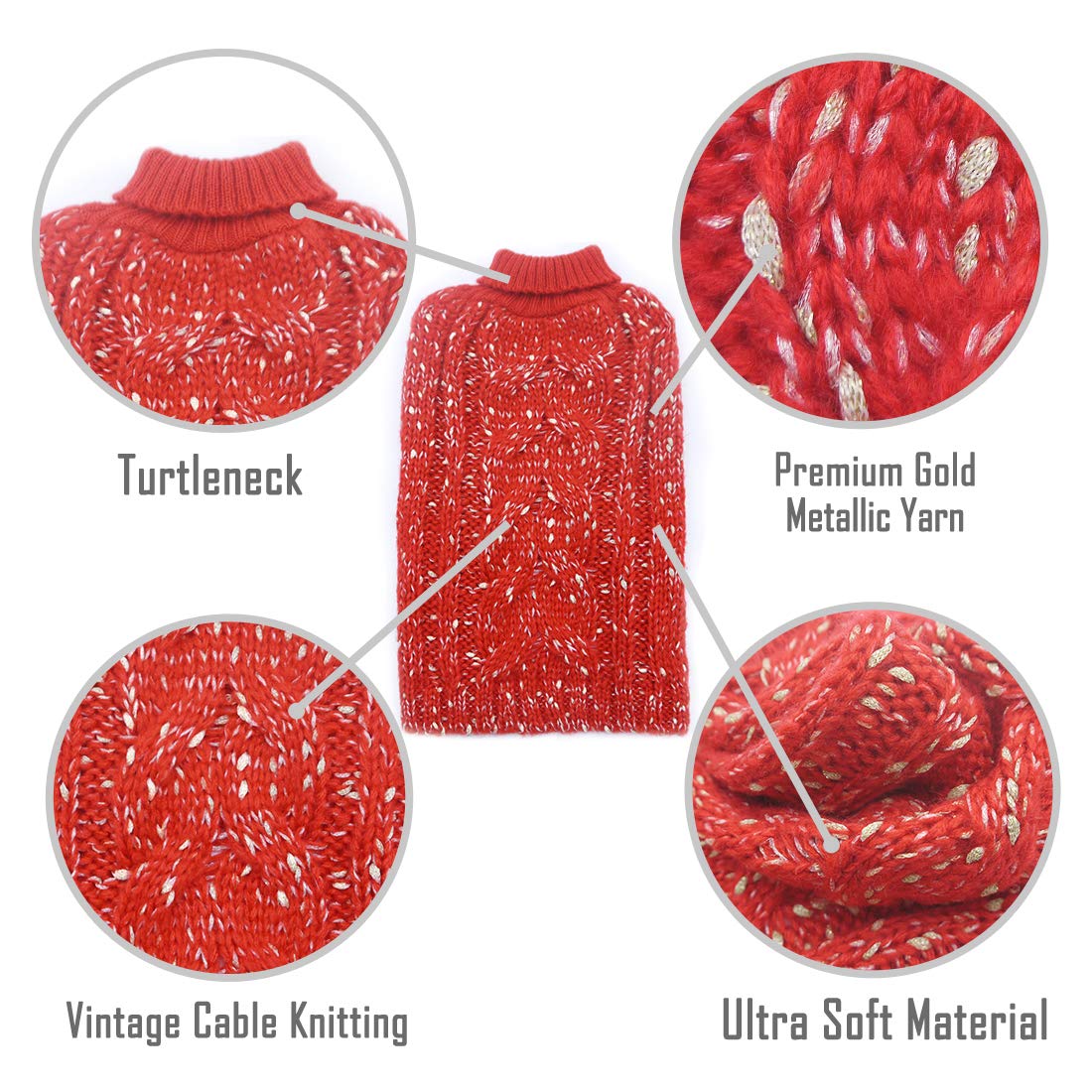 Kyeese Small Dog Sweater Turtleneck Red Dogs Sweater Knit Warm Puppy Sweaters Mini Dog Cats