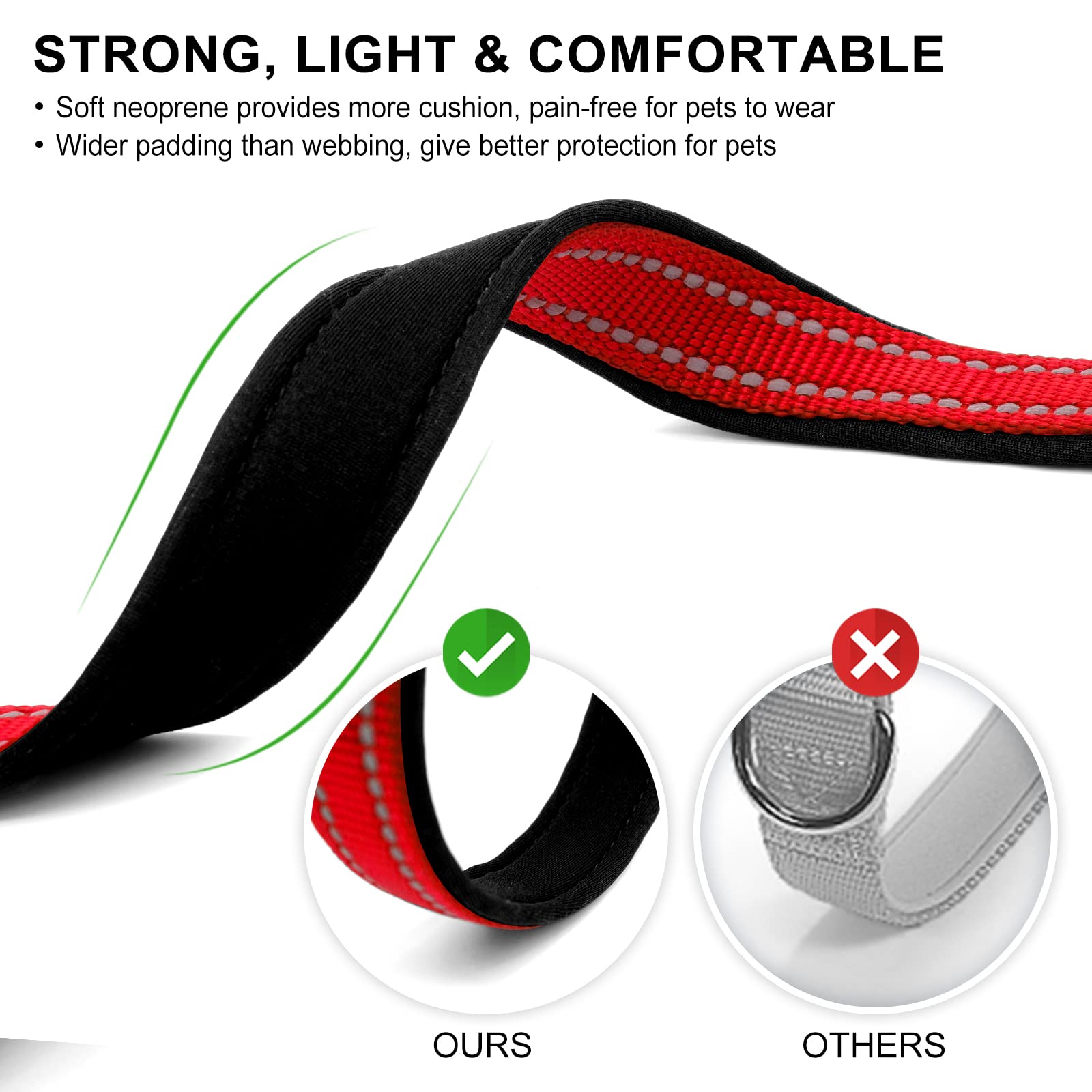 Azuza Reflective Dog Collar,Soft Neoprene Padded Pet Collar With Id Tag Ring,Adjustable For Medium Dogs,Red,M
