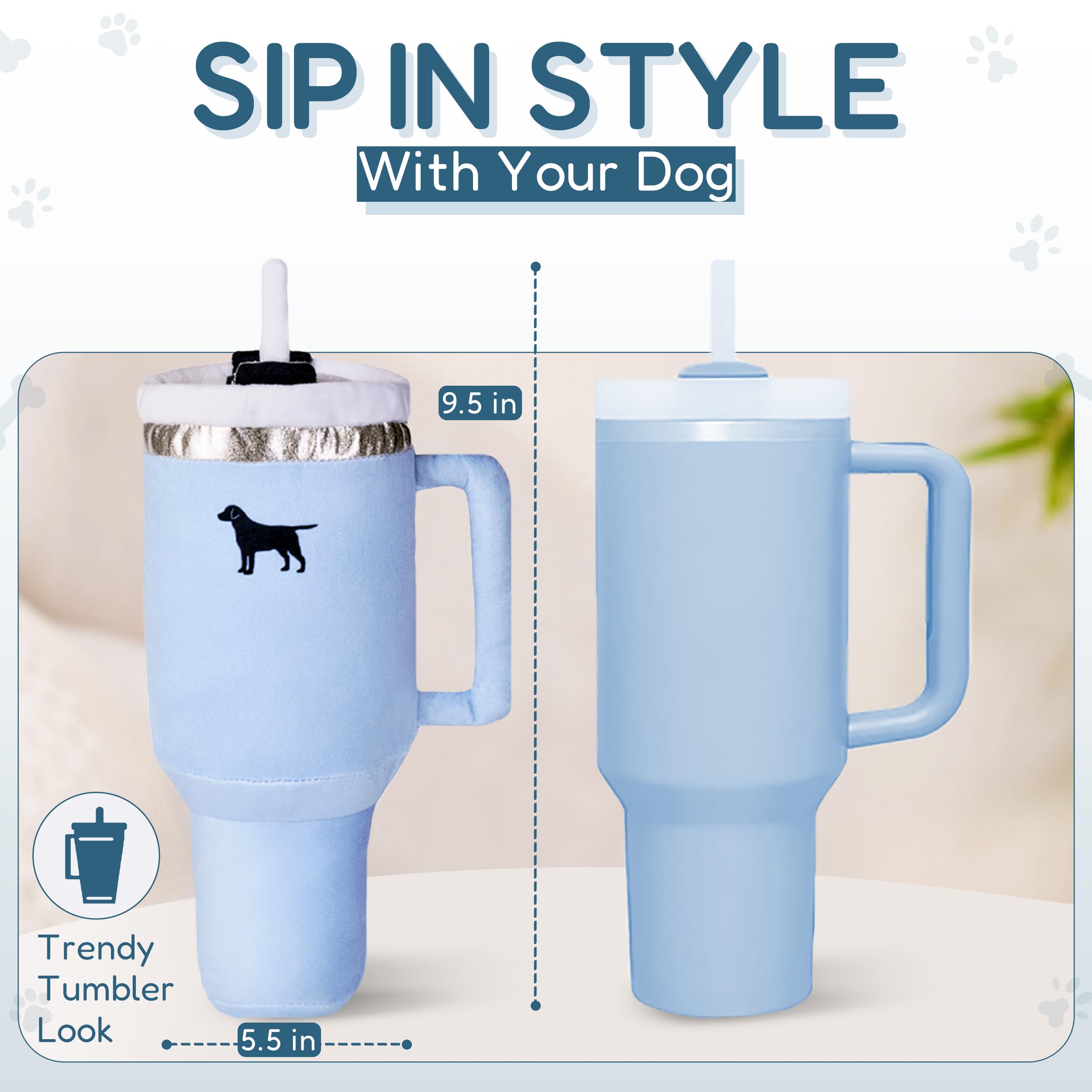 Puproar Pup Cup Tumbler Dog Toy - Funny Birthday Dog Toy For Girl Dogs Or Puppies, Cute Squeaky Plush Gift (Chambray Blue)