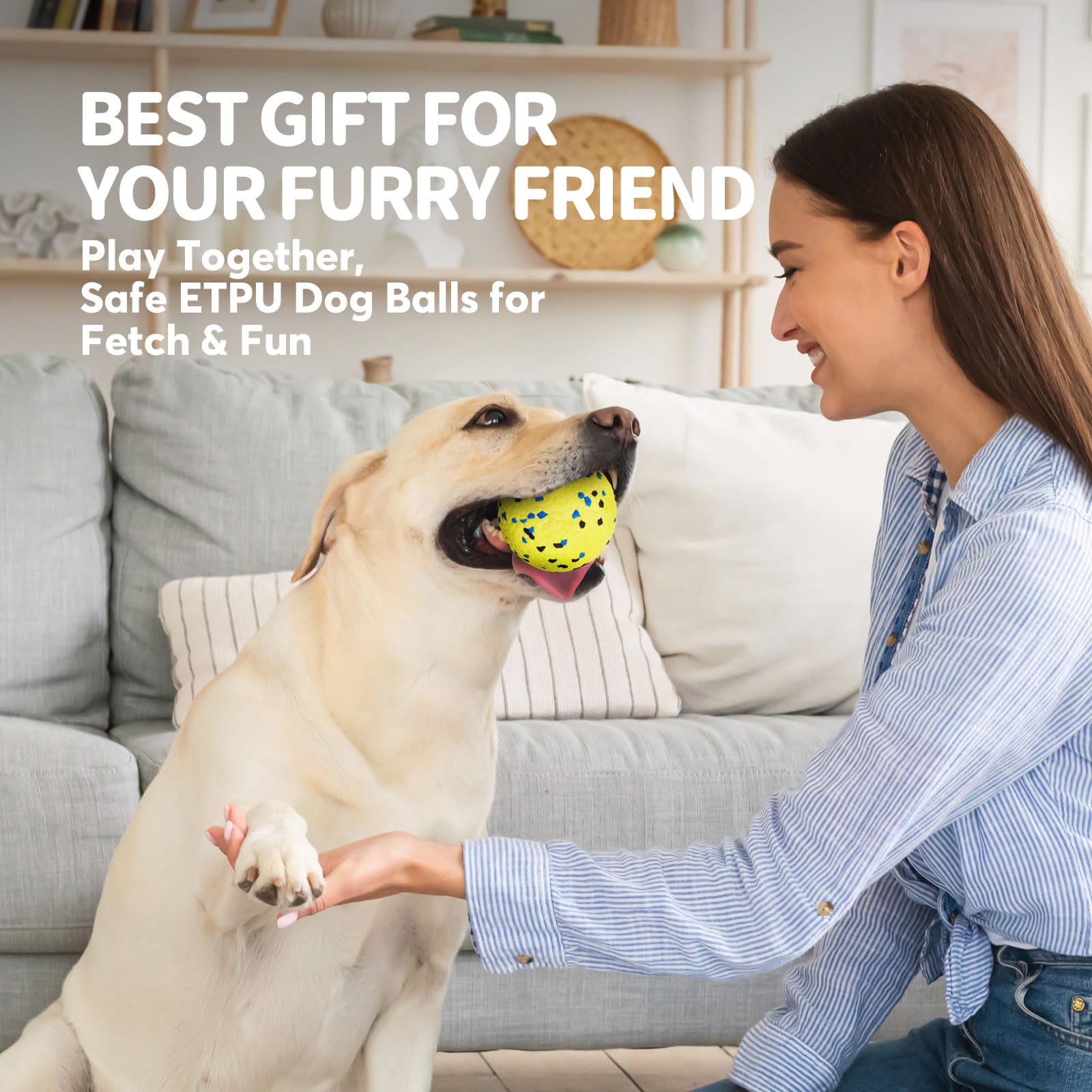 Kimee Dog Balls - Tennis Balls for Aggressive Chewers, 3.15'' Size, 3 Pack, Durable ETPU, Yellow Blue Orange