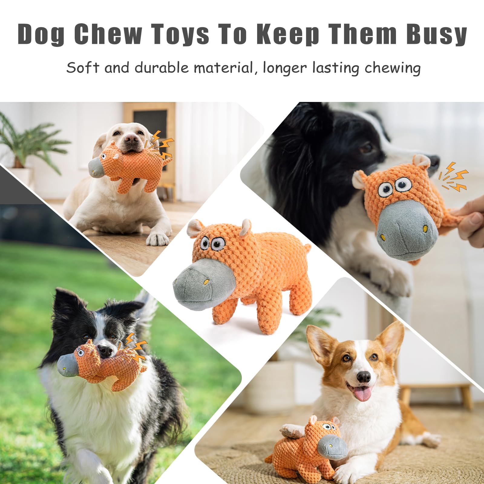 Angelisdoll Squeaky Dog Toys For Aggressive Chewers, Plush Chew Toy, Durable Crinkle Dog Toys To Keep Them Busy, Pet Toys For Pu