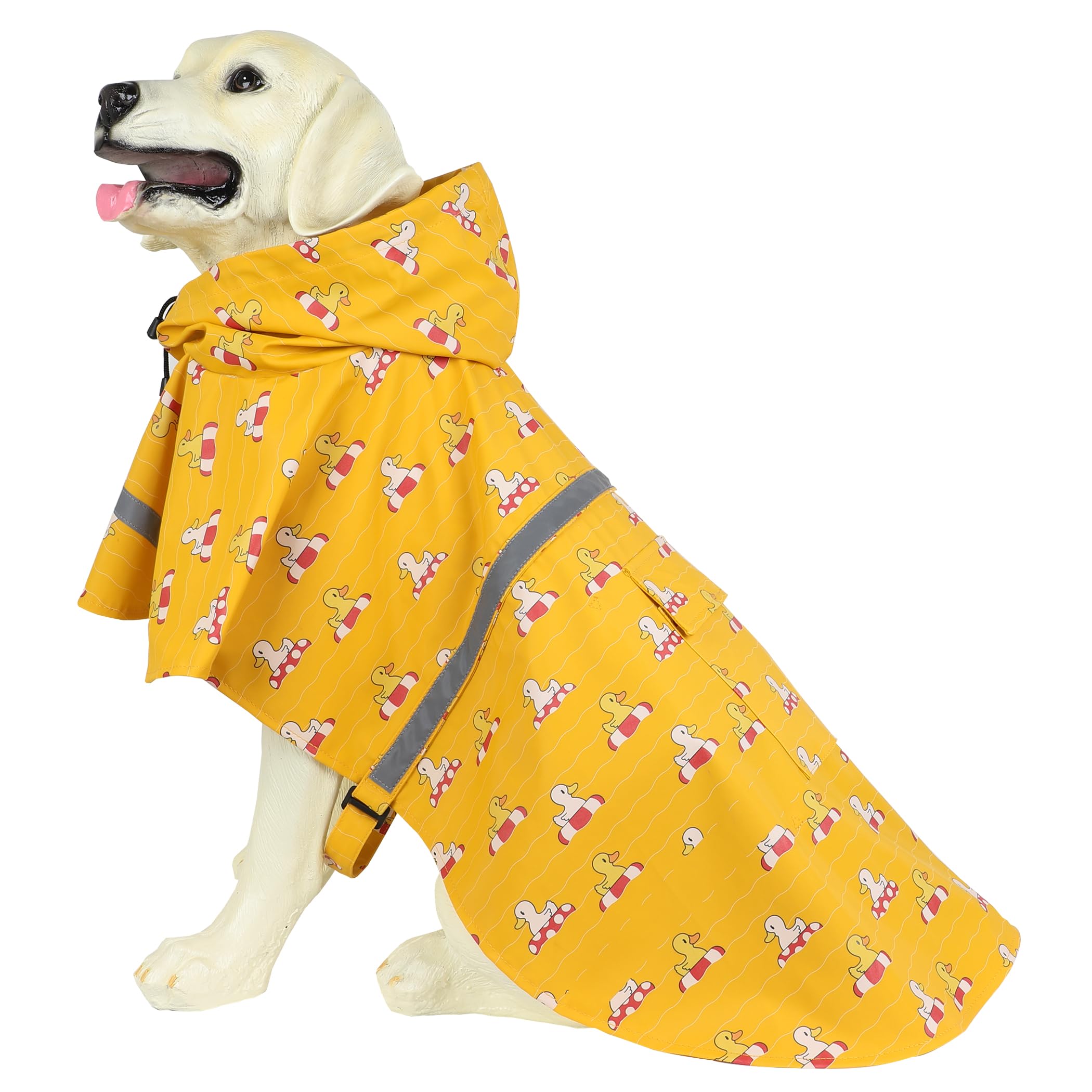 Hapee Dog Raincoats For Large Dogs With Reflective Strip Hoodie,Rain Poncho Jacket For Dogs (E5-Yellow River, L (Back Length 20'