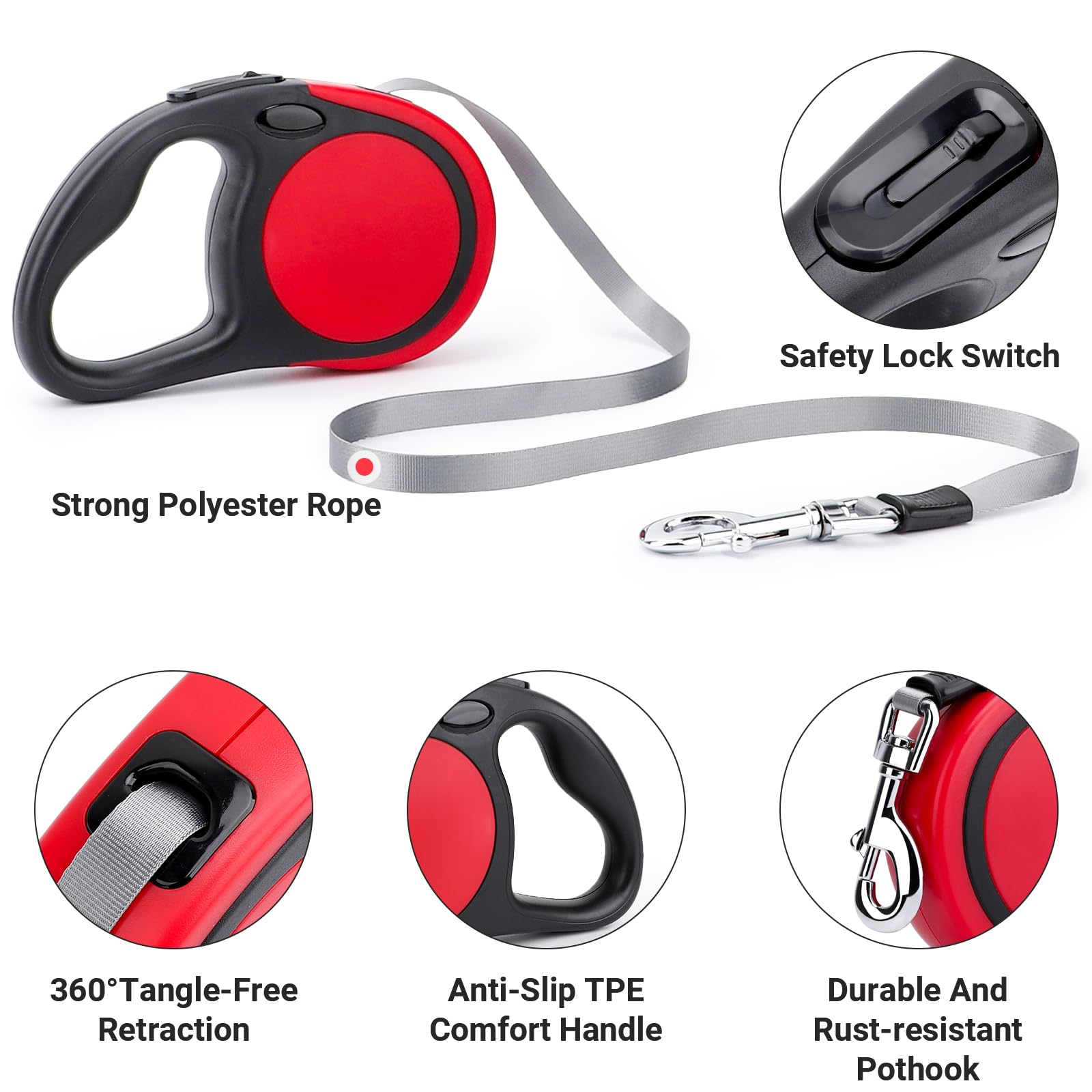 Segarty Retractable Dog Leash For Large Medium Dogs, 16Ft Heavy Duty Walking Dog Leash For Pet Up To 110Lb, Anti-Slip Handle 360