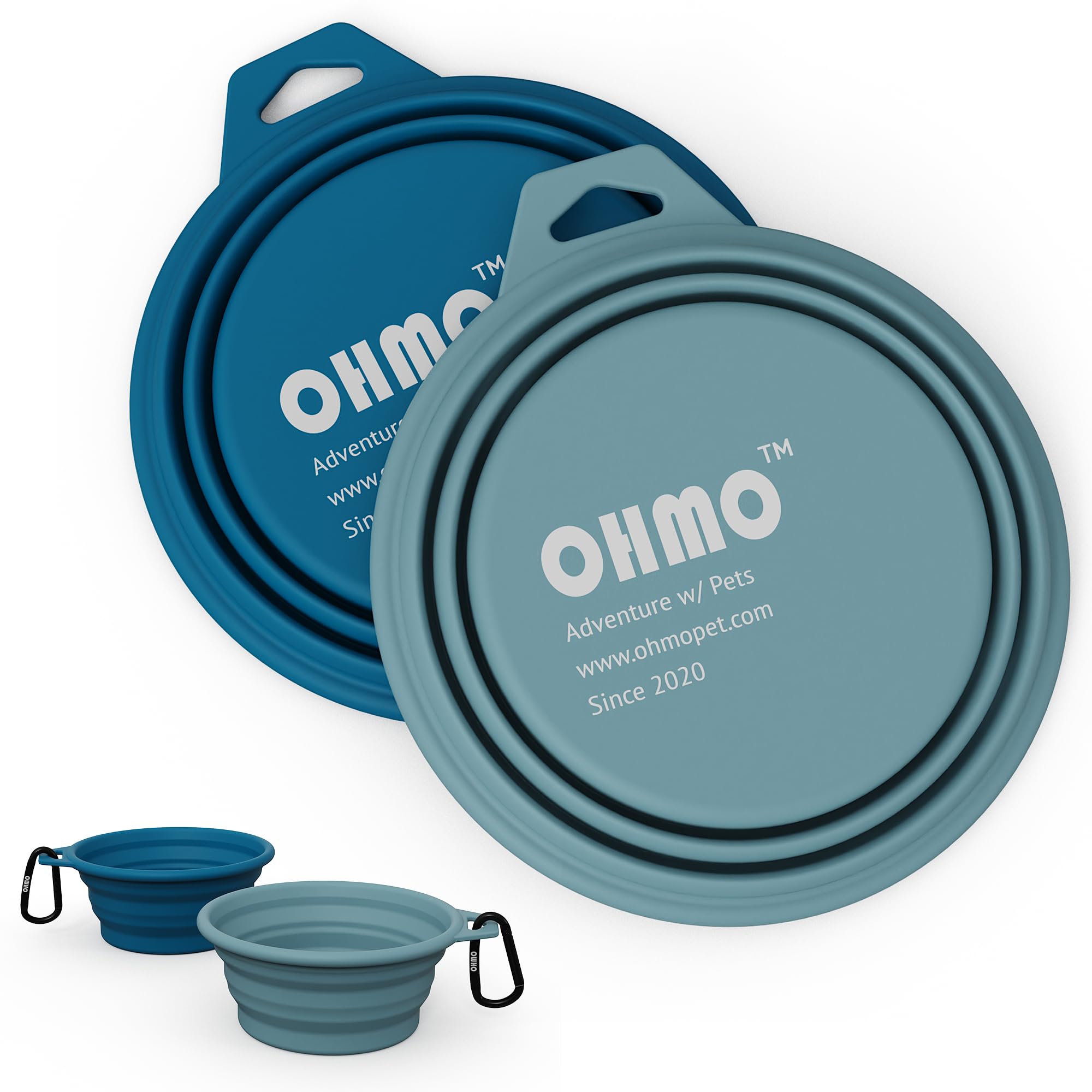 Ohmo Collapsible Dog Bowl(2 Pack, Peacock&Light Blue 12Oz/400Ml) Premium Silicone Pet Water Bowls For Cats & Dogs, Portable Dog 