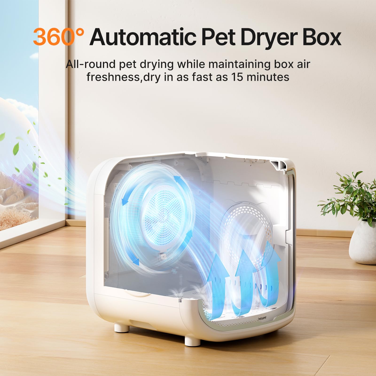 Petsuper Automatic Cat Dryer Box 75L Extra Large Capacity Ultra Quiet Fast Pet Hair Drying Box Smart App Control Temperature And