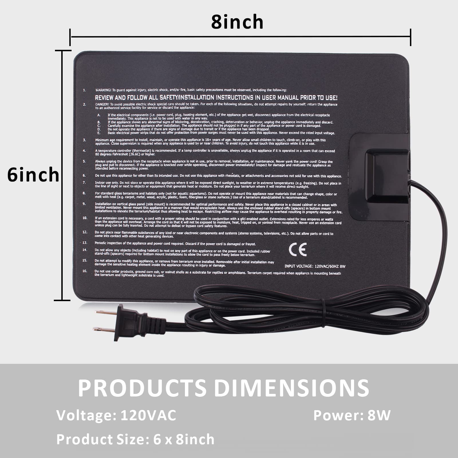 Aiicioo Reptile Heating Pad - Hermit Crab Heater Heat Mat For Reptiles Snake Lizard Terrarium 8 Watt