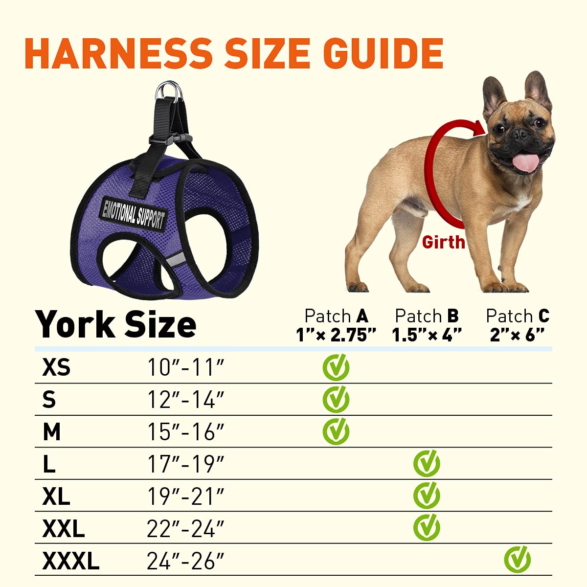 Dogline York Step In Mesh Dog Harness With Emotional Support Patches No Choke Pet Vest Soft Gentle Padded Chest Halter For Puppies Small Medium And Large Dogs 24-26 Inches Girth Purple