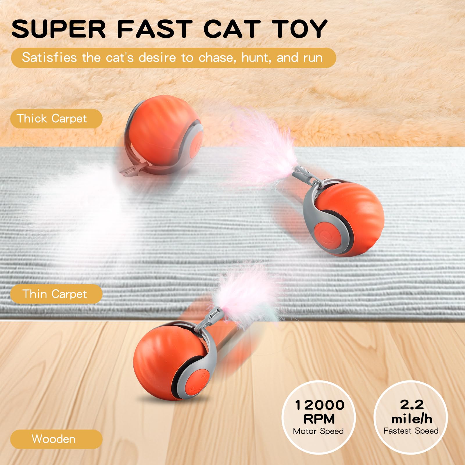 2Pcs Speedy Tail 3.0 Cat Toy, Interactive Cat Toys For Bored Indoor Automatic Turbo Toys Rolling Ball 2.0, Smart Electric Self M