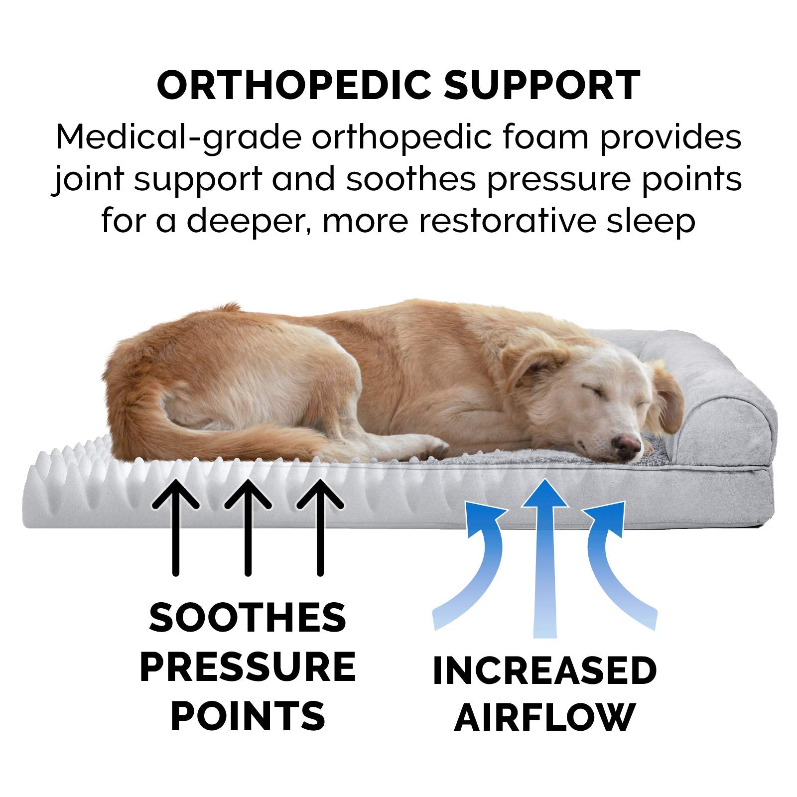 Furhaven Orthopedic Dog Bed For Large Dogs W/ Removable Bolsters & Washable Cover, For Dogs Up To 95 Lbs - Plush & Suede Sofa - Gray, Jumbo/Xl