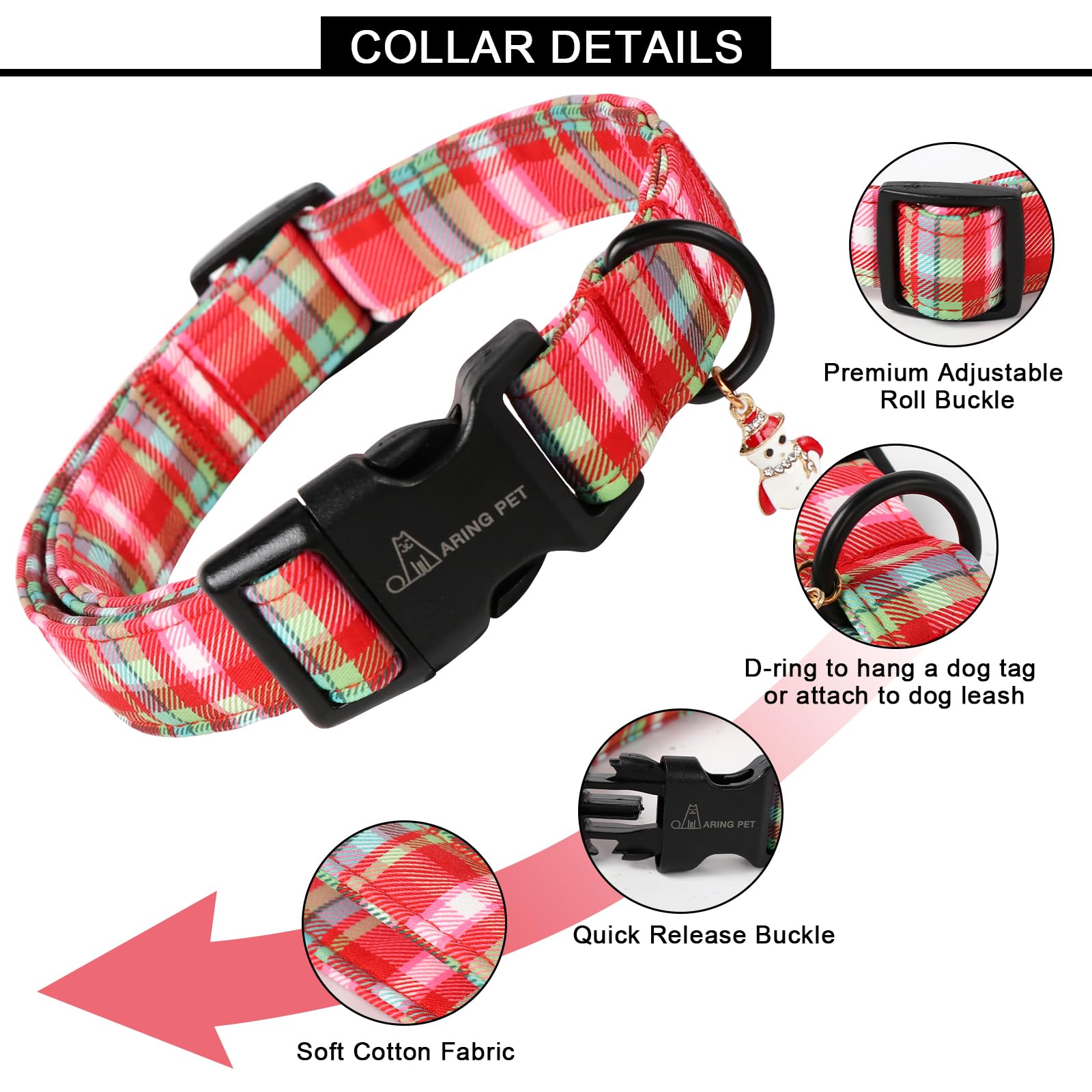 Aring Pet Christmas Dog Collar-Cute Red Green Plaid Dog Collars, Adjustable Christmas Pet Collars Puppy Collar With Quick Releas