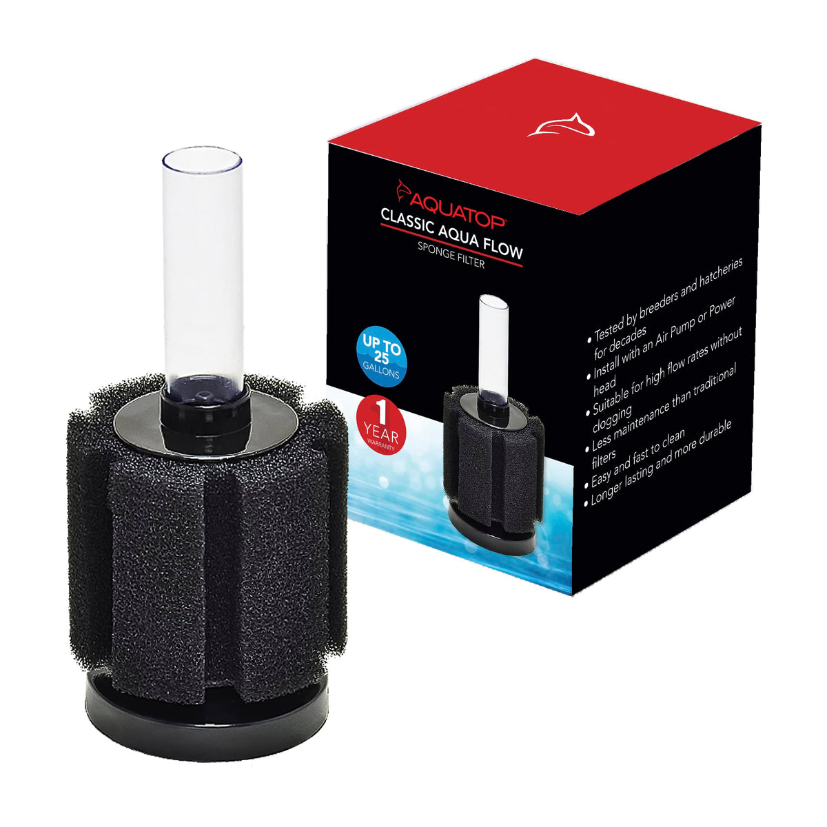 Aquatop Internal Sponge Filter For Aquariums - Up To 25 Gallon Tanks, Works With Air Pumps Or Powerheads, Caf-25