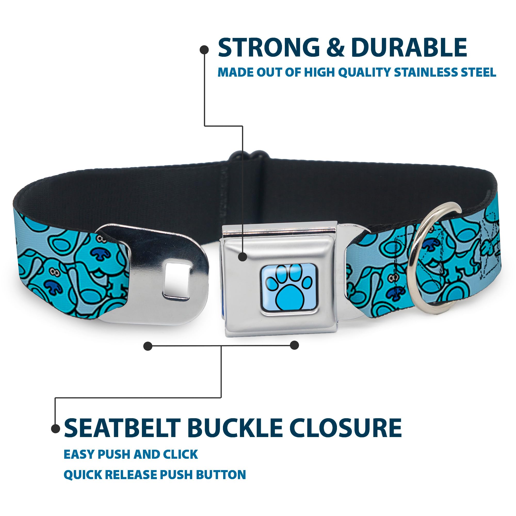 Buckle-Down Dog Collar Seatbelt Buckle Blues Clues Blue Poses Scattered 9.5 To 13 Inches 1.0 Inch Wide, (Dc-Sb-Bca-Wbc001-1.0-S)