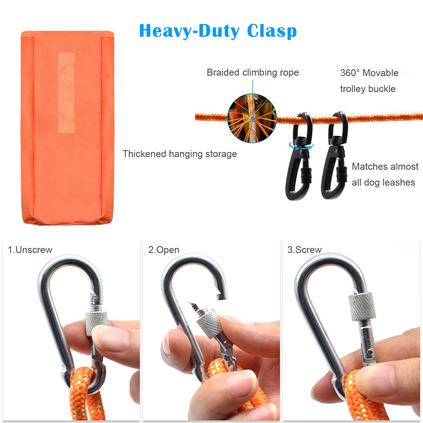 Upgraded Katolk Dog Tie Out Cable For Camping, 100Ft Portable Dog Trolley System For 2 Dogs, Knot-A-Hitch Dog Hitching System Up To 250Lbs, Dog Runner For Yard Camping Training Running Hiking Outdoor