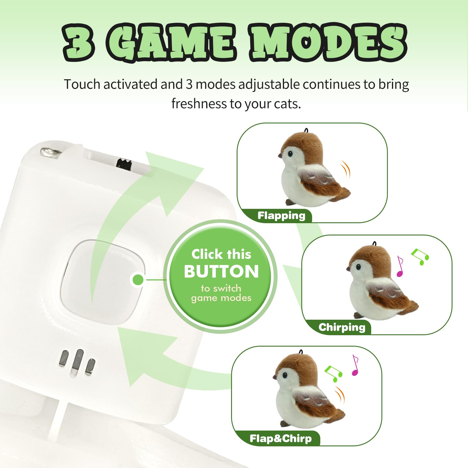 Buntyjoy Cat Toys, Flapping Wings Cute Sparrow, No Flying, Chirping Bird Interactive Catnip Toy For Kitten Or Small Dogs, Touch