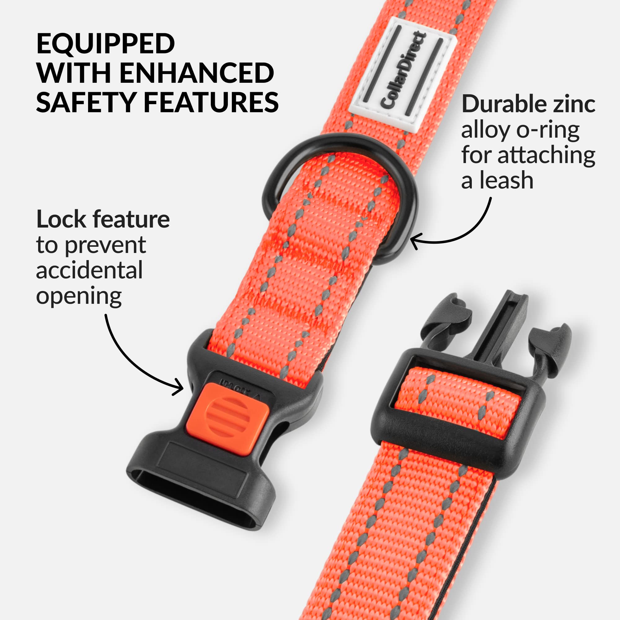 Collardirect Reflective Padded Dog Collar For A Small, Medium, Large Dog Or Puppy With A Quick Release Buckle - Boy And Girl - Nylon Suitable For Swimming (18-26 Inch, Coral)