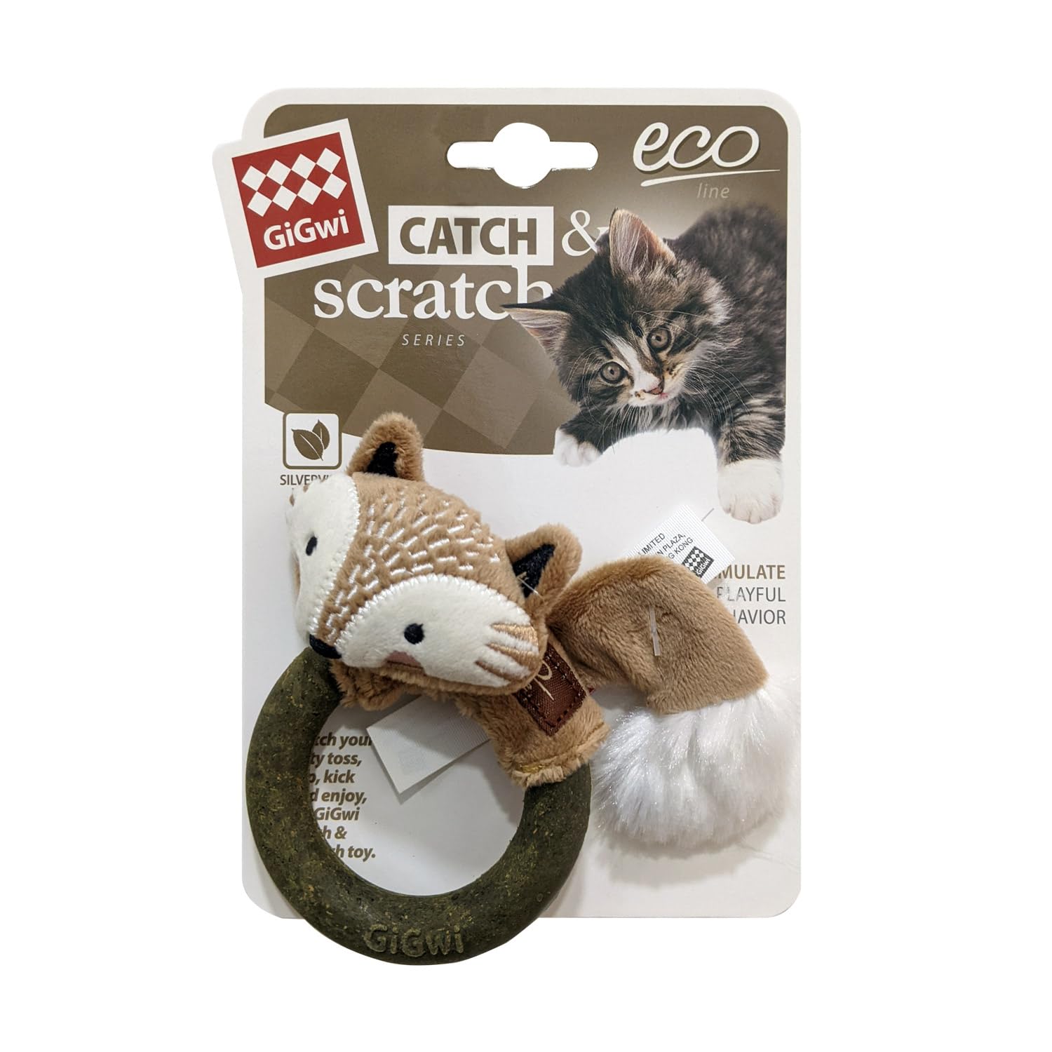 Gigwi Eco Line Fox Silvervine Ring, Interactive Soft Plush Cat Toy, EcoFriendly Dental Chew For Oral Health, Promotes Hunting I
