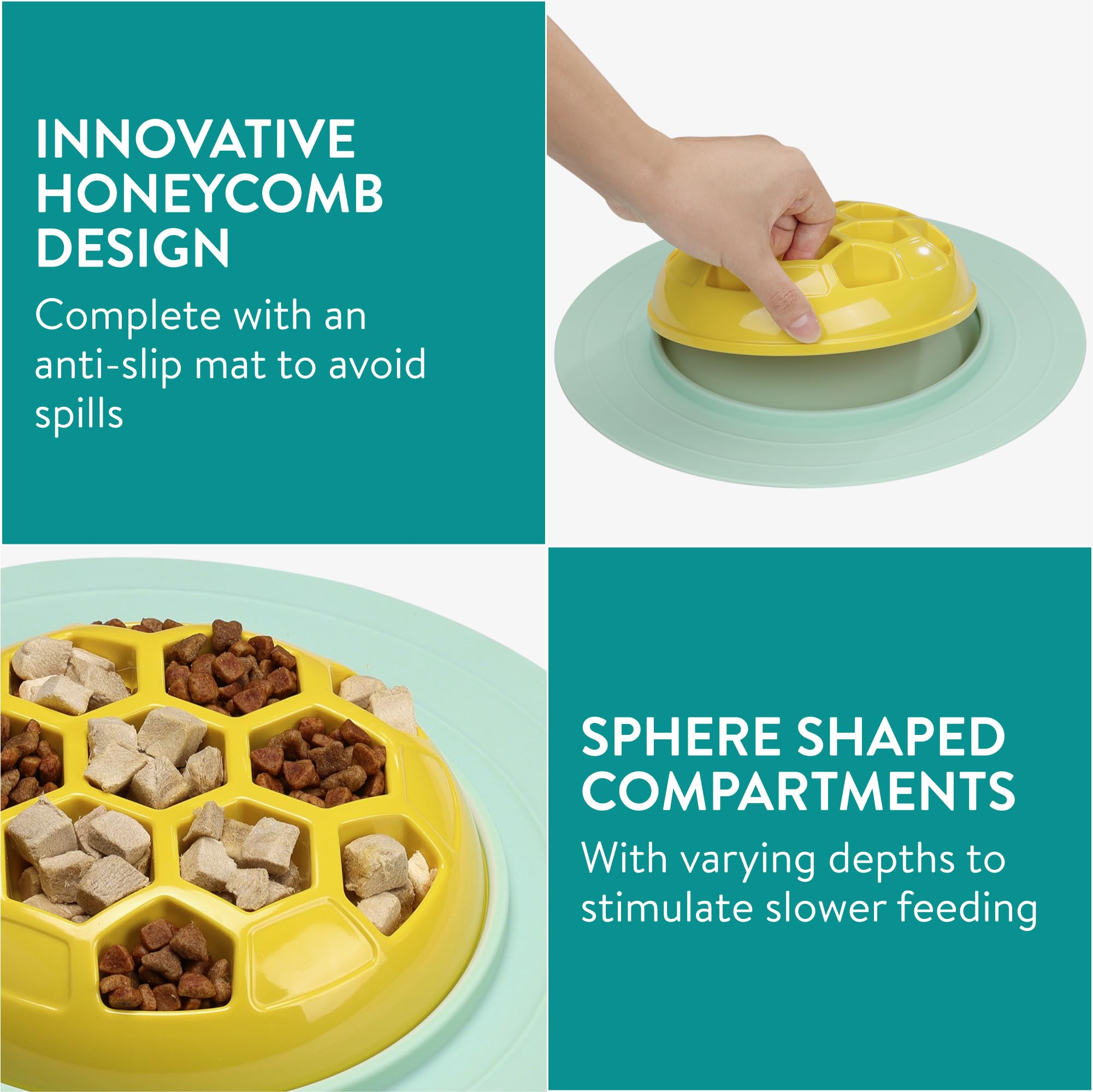 Navaris Honeycomb Slow Eating Dog Bowl - Anti-Slip, Dishwasher Safe Design - Dog, Puppy, and Cat Puzzle Feeder - Durable, Separa