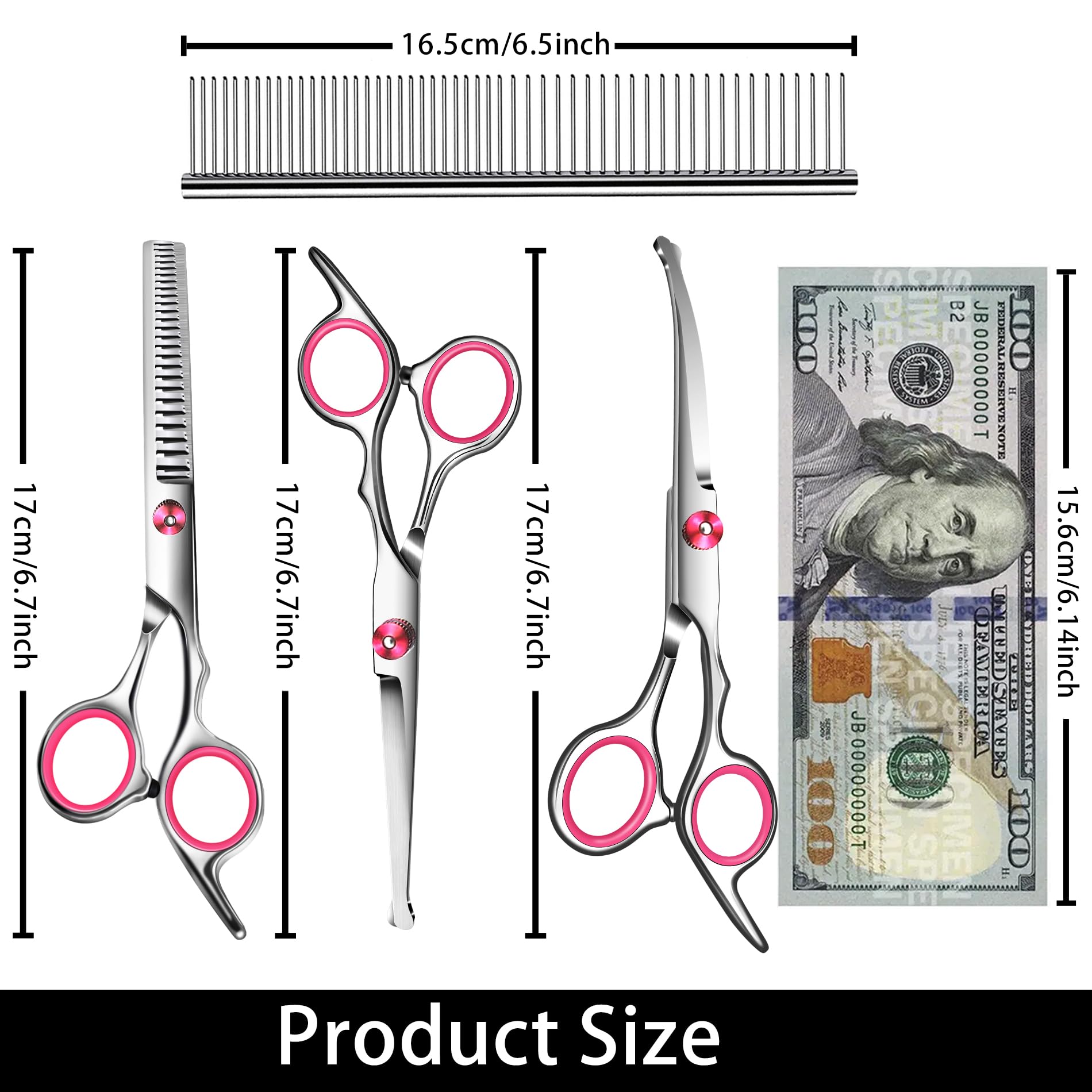 Dog Grooming Scissors With Safety Round Tip Pet Grooming Scissors Kit Dog Shears Kit Incudes Thinning Curved Straight Grooming S