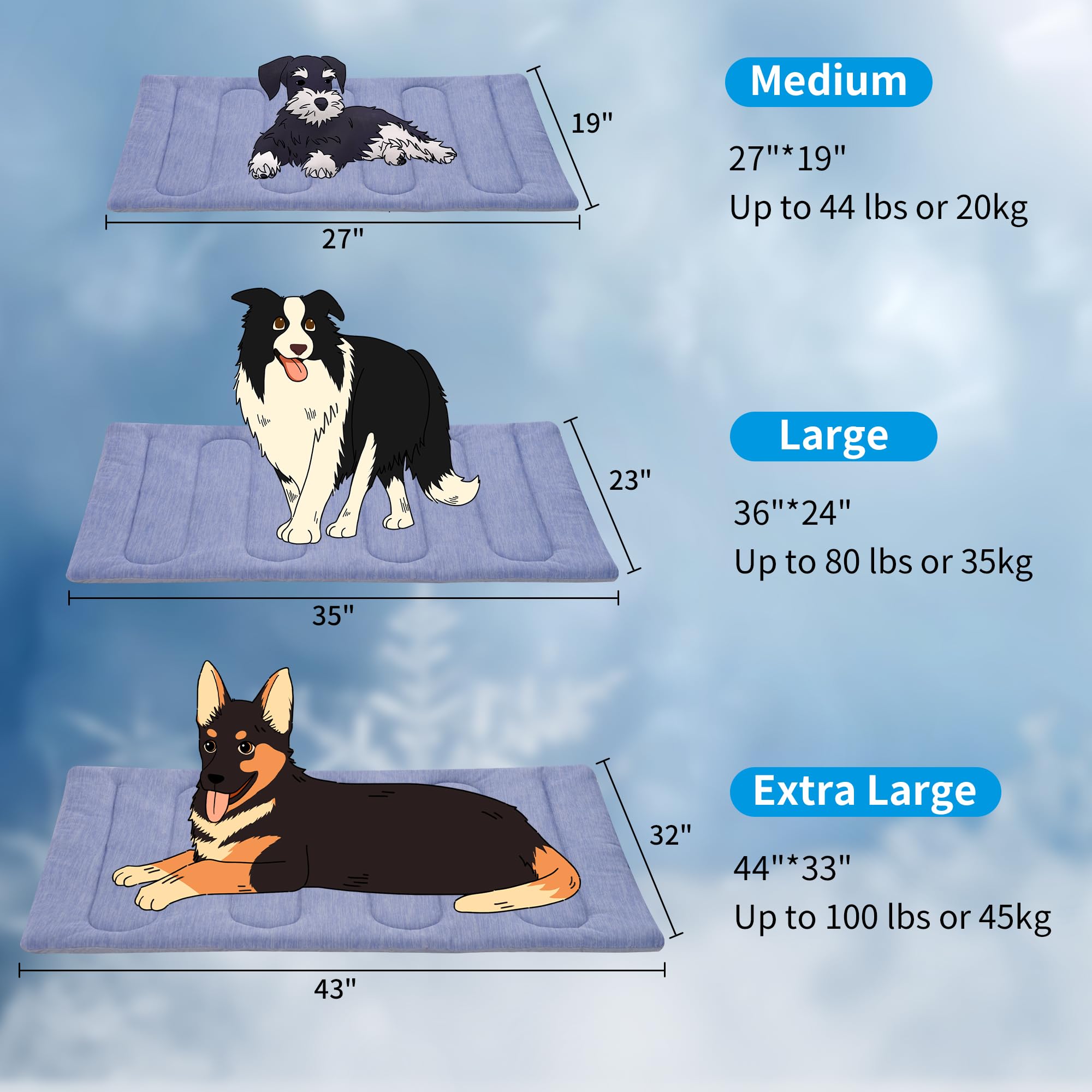 PAIGTEK Dog Cooling Mat - Double-Sided Waterproof, XL (44''x32''), Blue, Feather Silk Cotton, Portable for Summer
