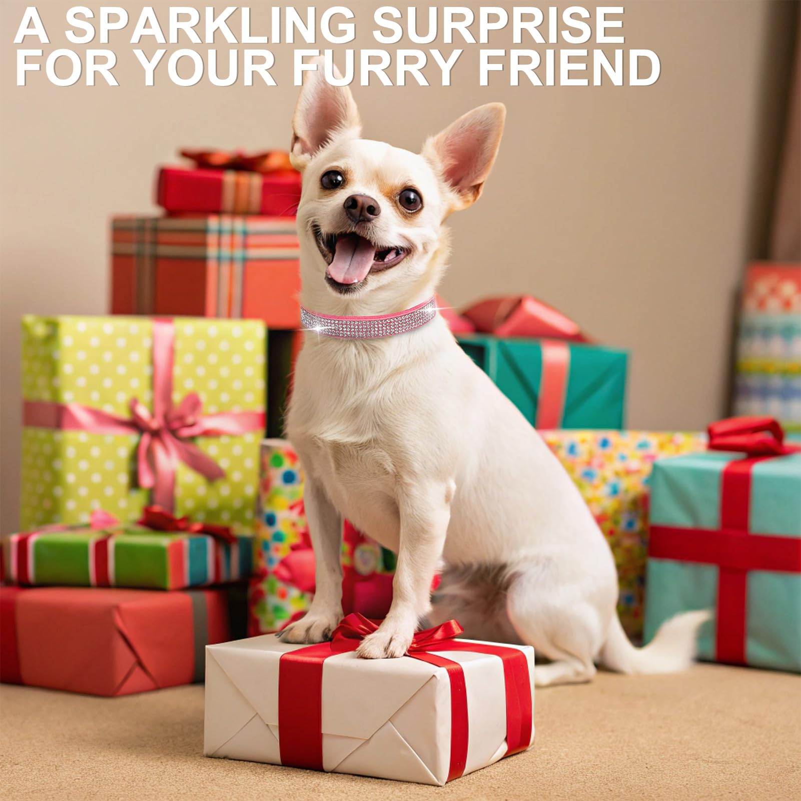 Bingpet Dog Collar For Small Dogs,Bling Rhinestone Puppy Collar Adjustable,Soft Leather Suede Pink Dog Collars Cat Collars For G