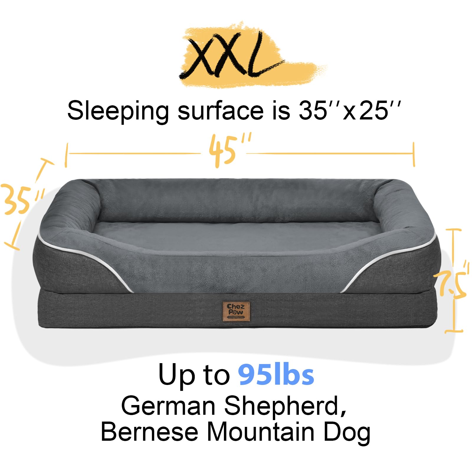 Washable Orthopedic Large Dog Bed - Dog Beds Large Sized Dogs With Removable Cover Waterproof Pet Bed With Bolster For Extra Lar