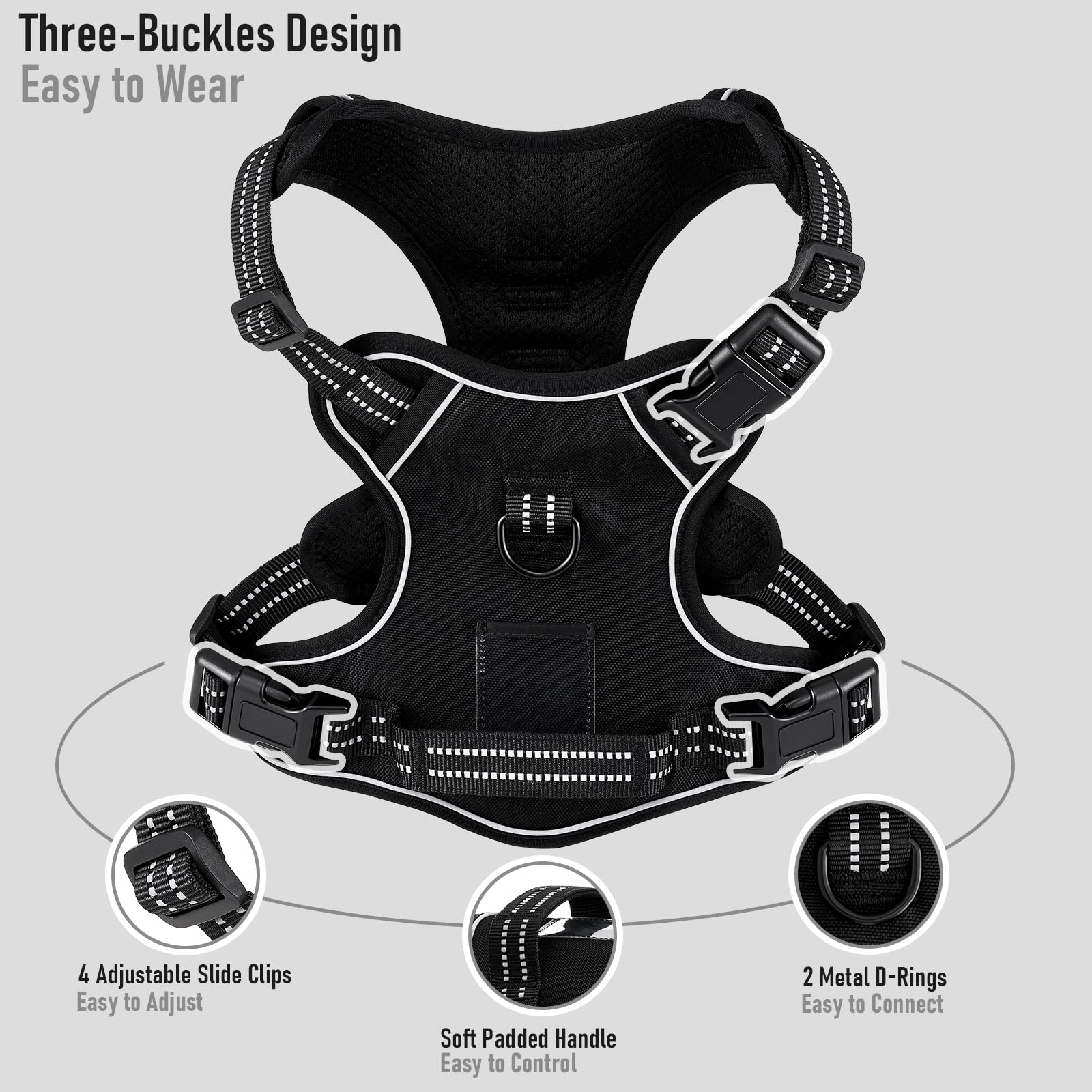 Extra Small Dog Vest Harness, No-Pull Pet Harness With 2 Leash Clips, Adjustable Soft Padded Dog Vest, Reflective No-Choke Pet O