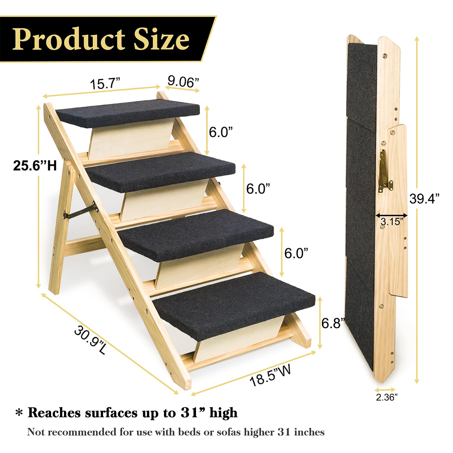 Briky 2-In-1 Dog Stairs/Ramp With 4 Steps, Foldable Dog Stairs For High Beds Cars Couch, Durable Wooden Pet Stairs For Small Med