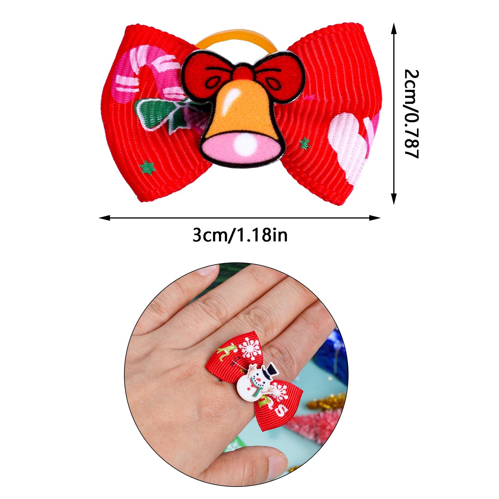 Tongcloud 20Pcs Pets Dog Hair Bows For Christmas With Rubber Bands Dog Bows Bowknot Snowman Christmas Dog Bows Snowman Dog Bows(Red And Green, Christmas Style)