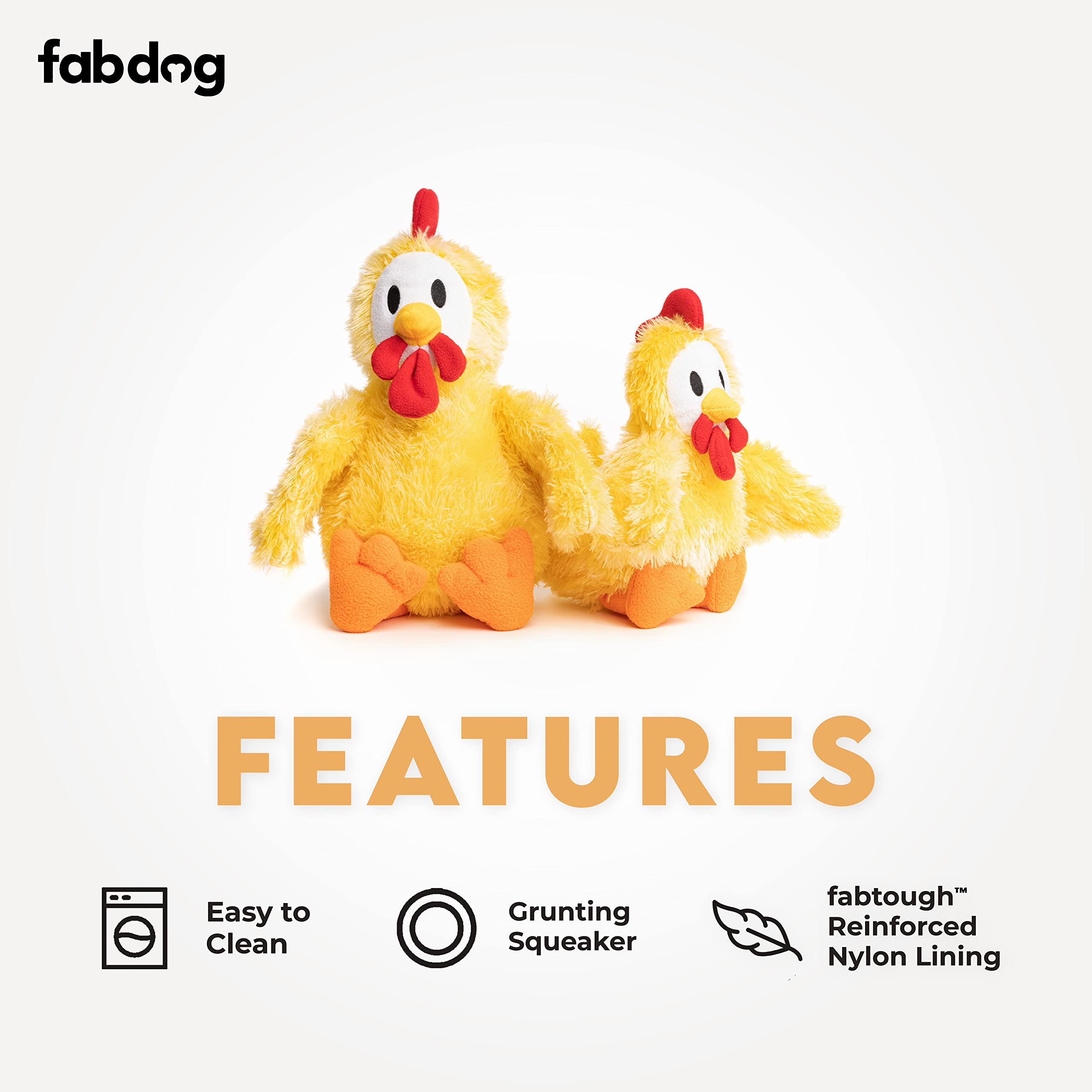 Fabdog Fluffies Dog Toys - Squeaky Plush Dog Toy For All Breeds - Cute Animal-Themed Puppy Toys Make For Ideal Gift - Fun Nylon Dog Toys With Squeak| Large Chicken