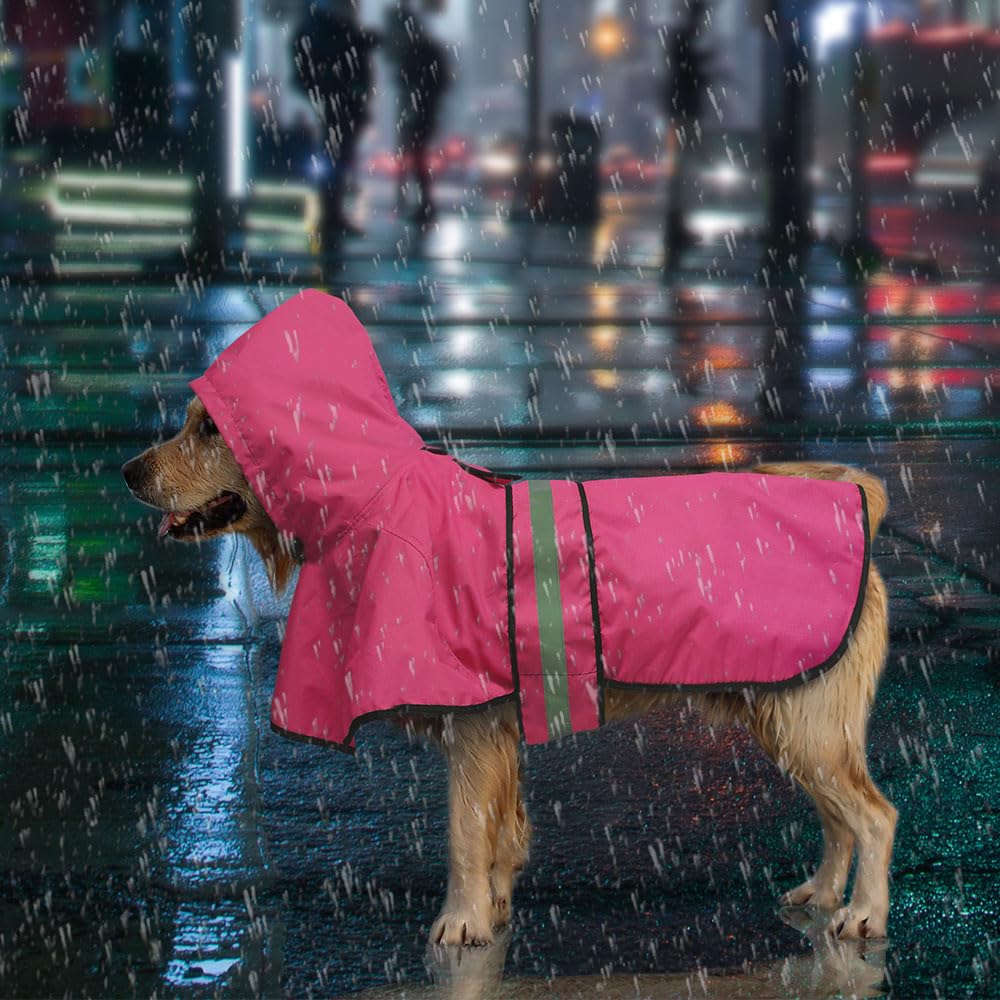 Candofly Dog Raincoat Reflective Dog Rain Jacket Waterproof Hooded Ponch Rain Coat For Small Medium Large Dogs (Pink, Medium)