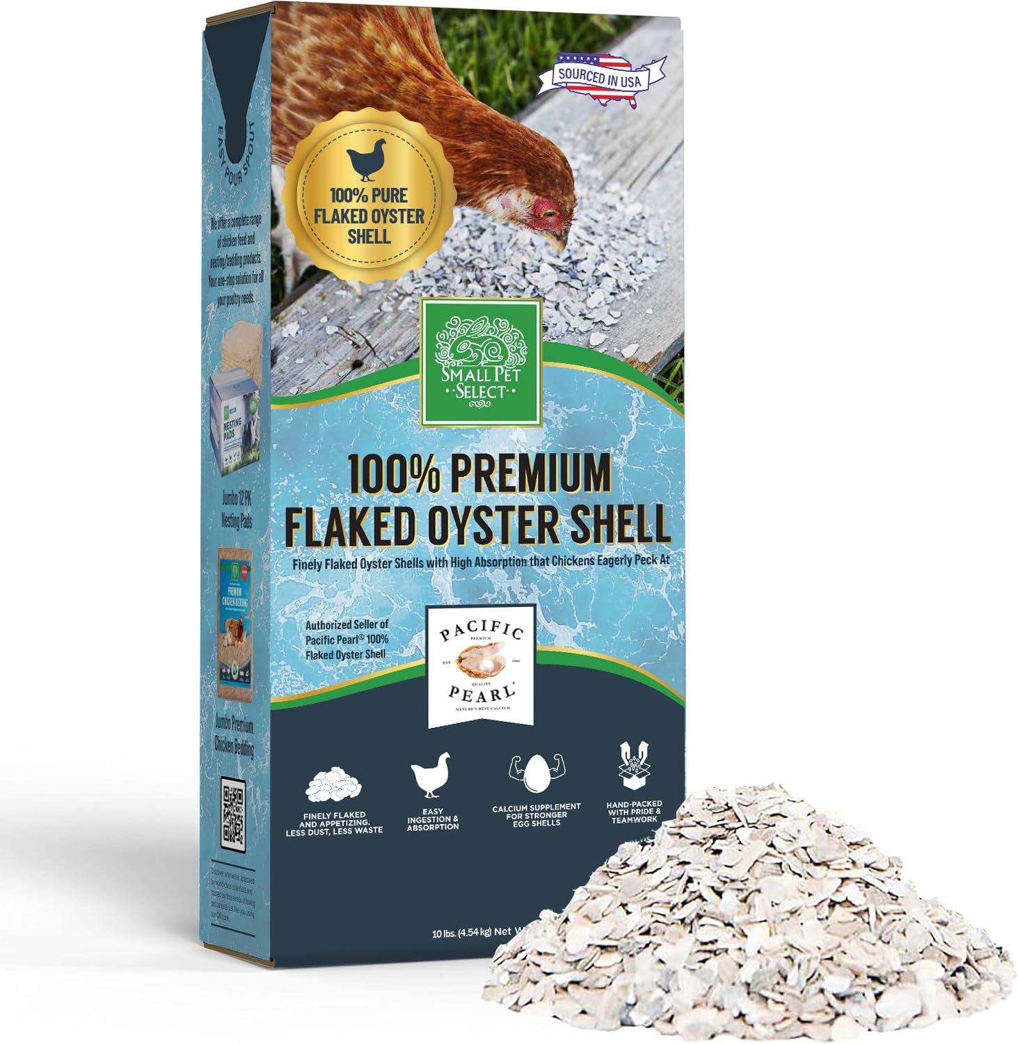 Small Pet Select - 10lb, 100% Flaked Oyster Shell, Calcium Supplement for Chickens, and Ducks