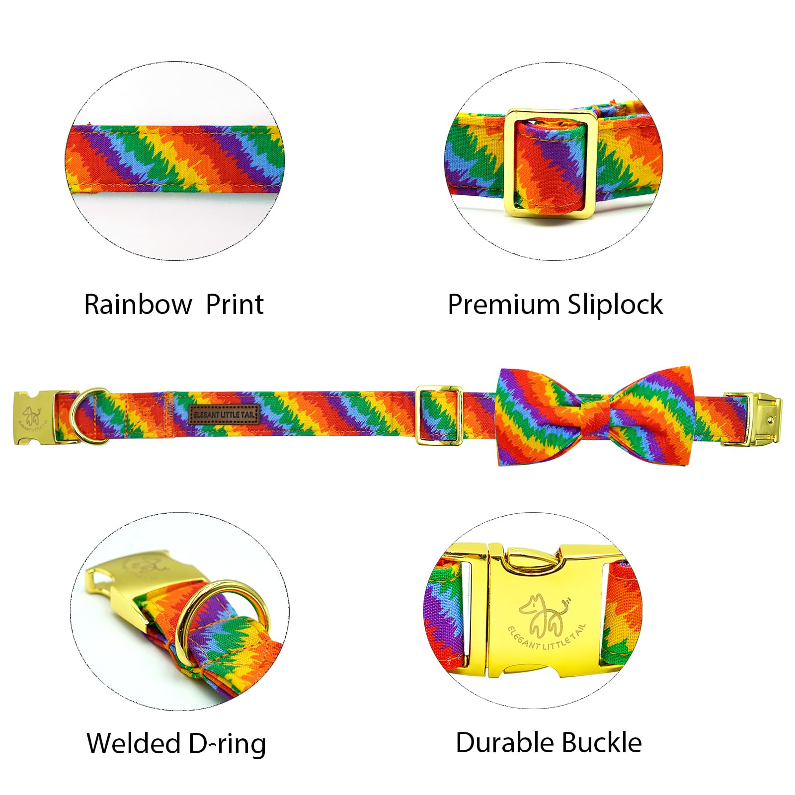 Elegant Little Tail Dog Collar, Rainbow Dog Collars Bowtie Lgbt For Pride Month Pet Collar Dogs Girl Boy Adjustable Pet Collar F
